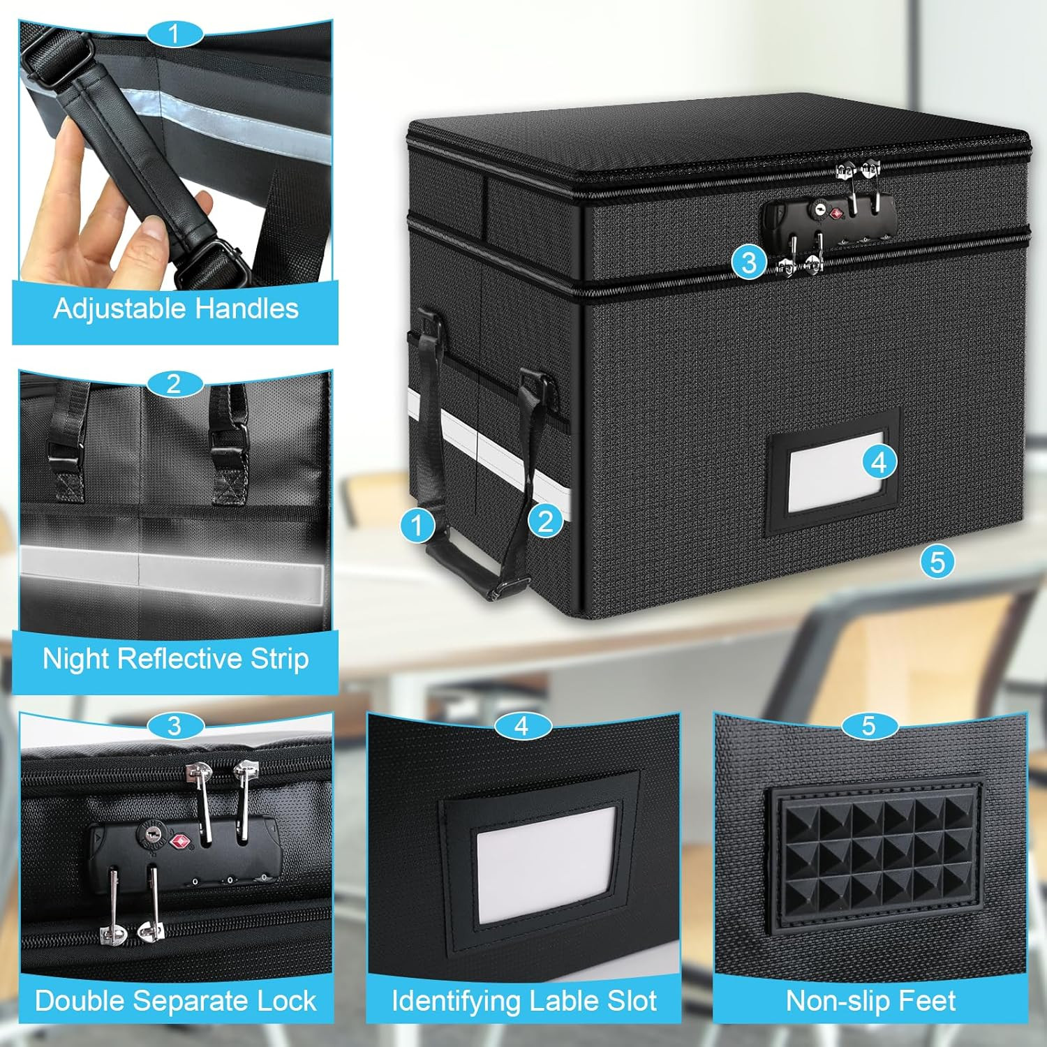 Fireproof Document Box with Lock 2 Layer File Safe Handle Letter Legal