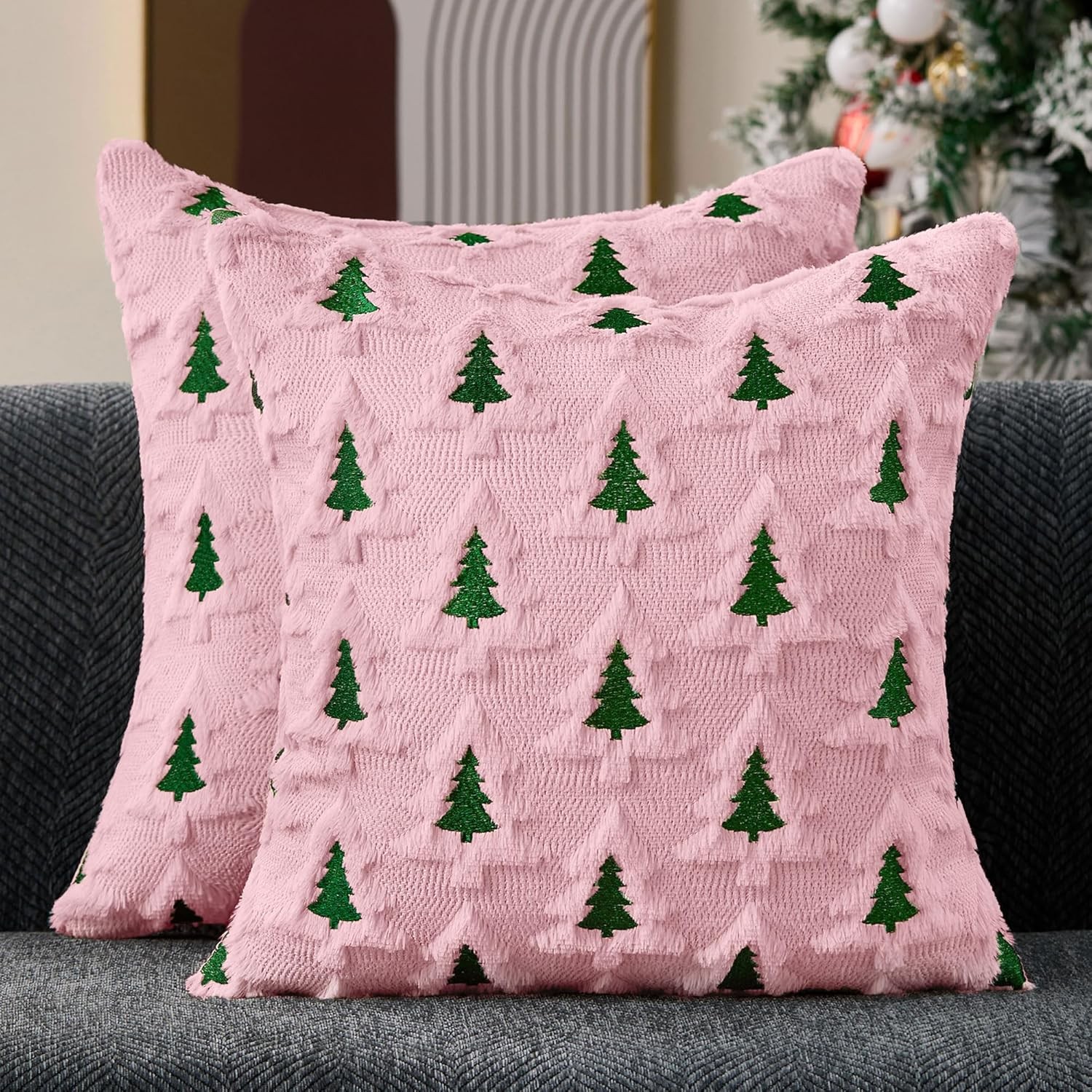 Christmas Pillow Covers 20x20 Set of 2 Pink Green 20" x (Pack 2),