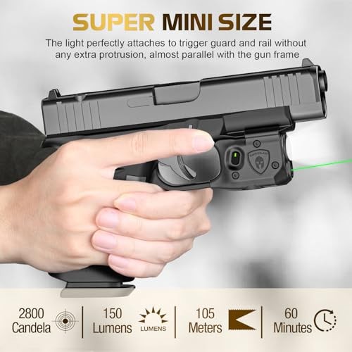 150 Lumens Tactical Flashlight Laser Light Combo Fits Glock 43X MOS, Strobe Func