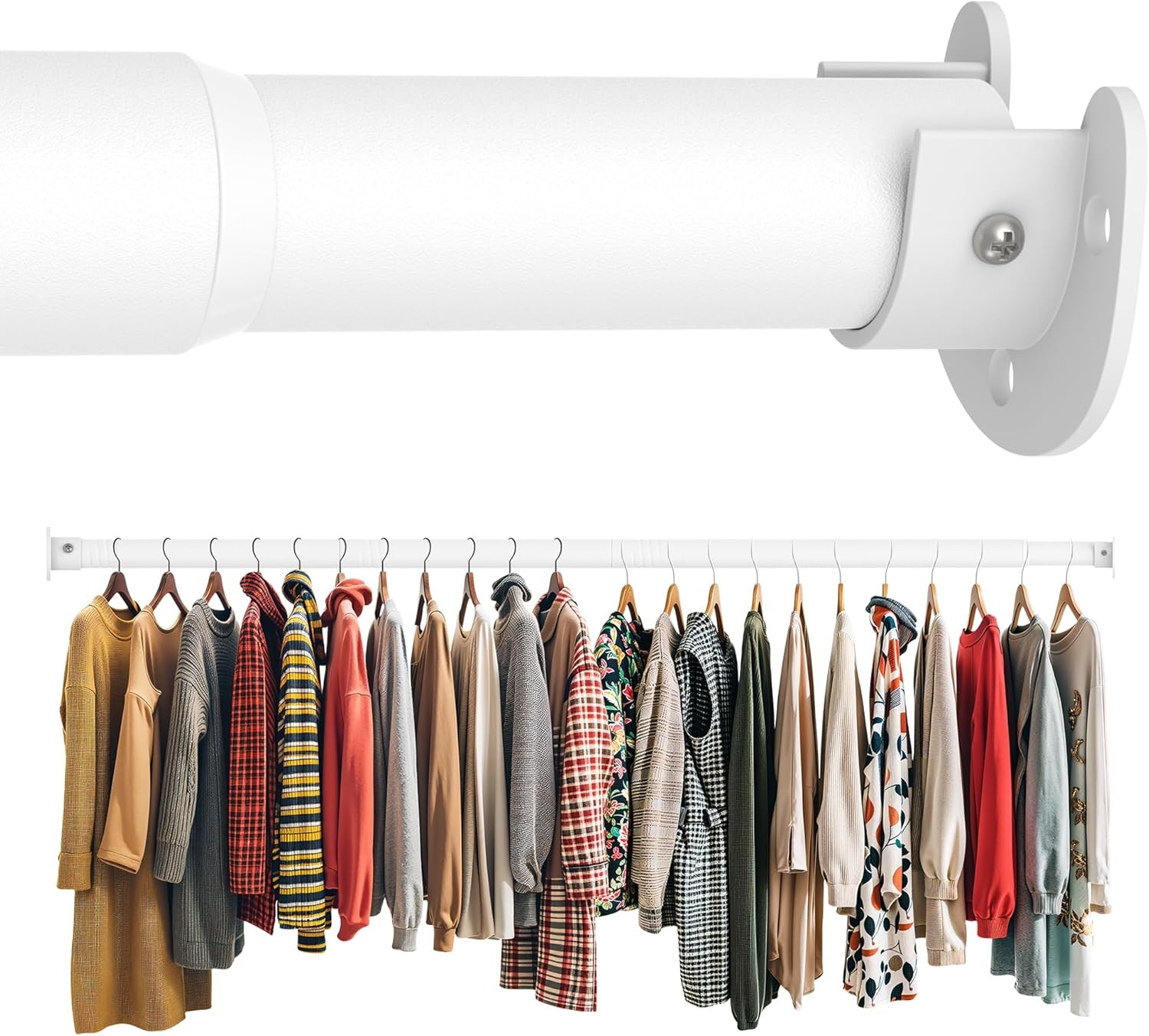 Closet Rod 50-87 Inches Adjustable Heavy Duty Metal White Closet Rods Hanging