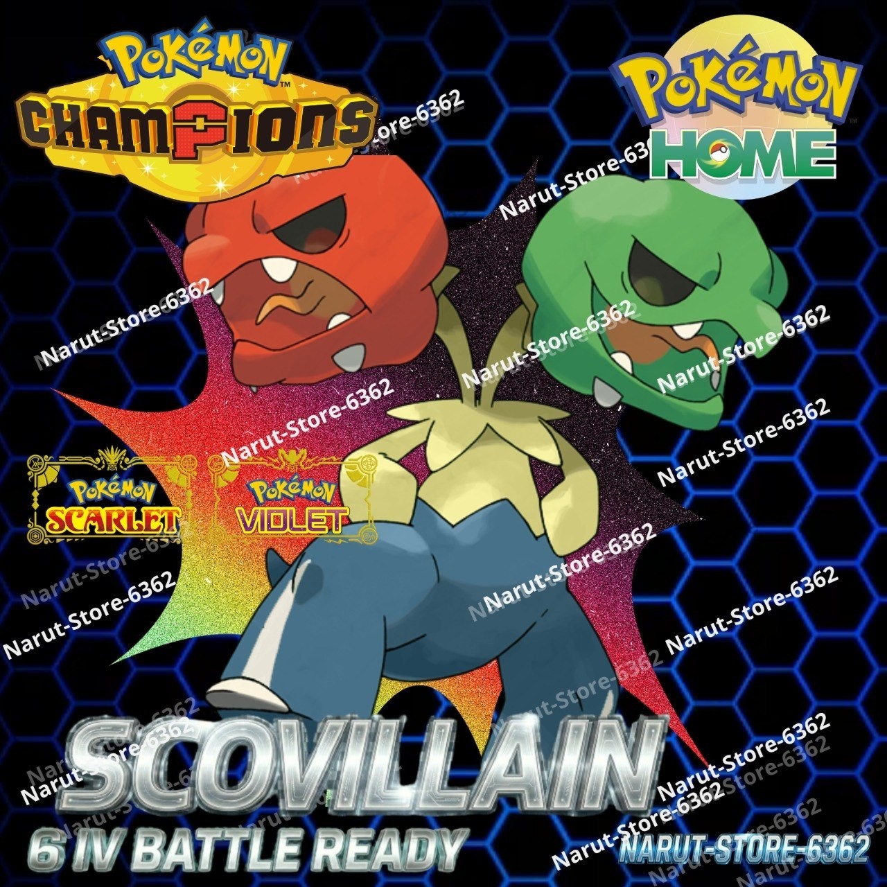 SCOVILLAIN🔥6IV SHINY POKÉMON HOME🔥Pokemon CHAMPION BATTLE READY SCARLET VIOLET