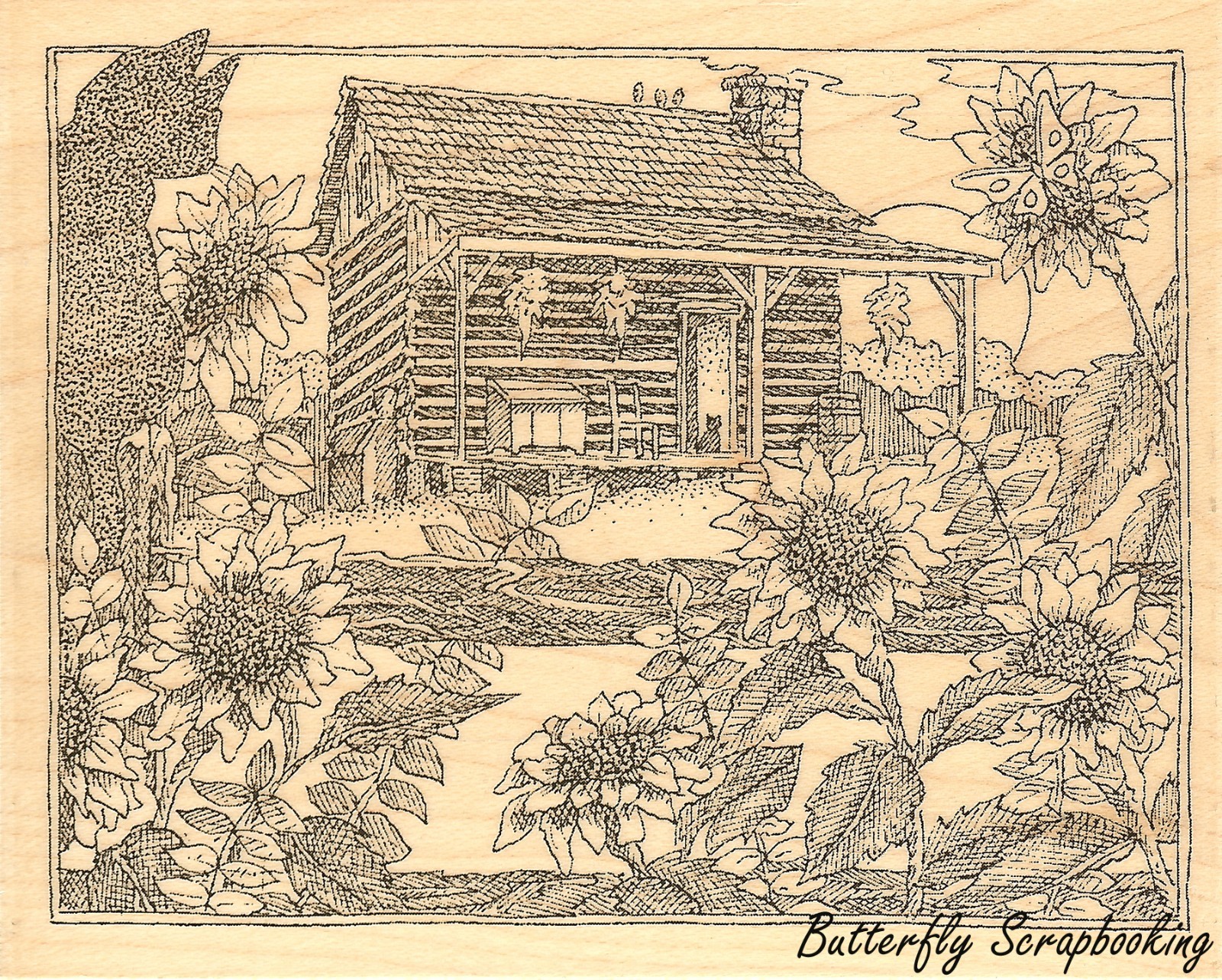 Fall Cabin Sunflowers Wood Mounted Rubber Stamp IMPRESSION OBSESSION H1963 New