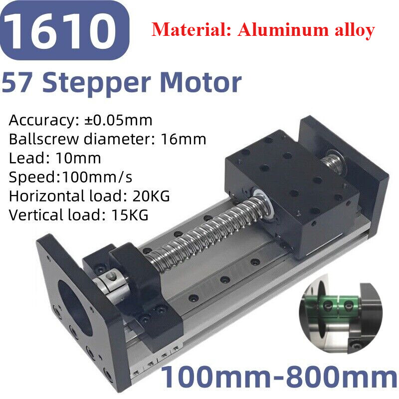 Ball Screw 57 Stepper Motor Linear 100-800mm Double Rail Motion Slide Table 1610