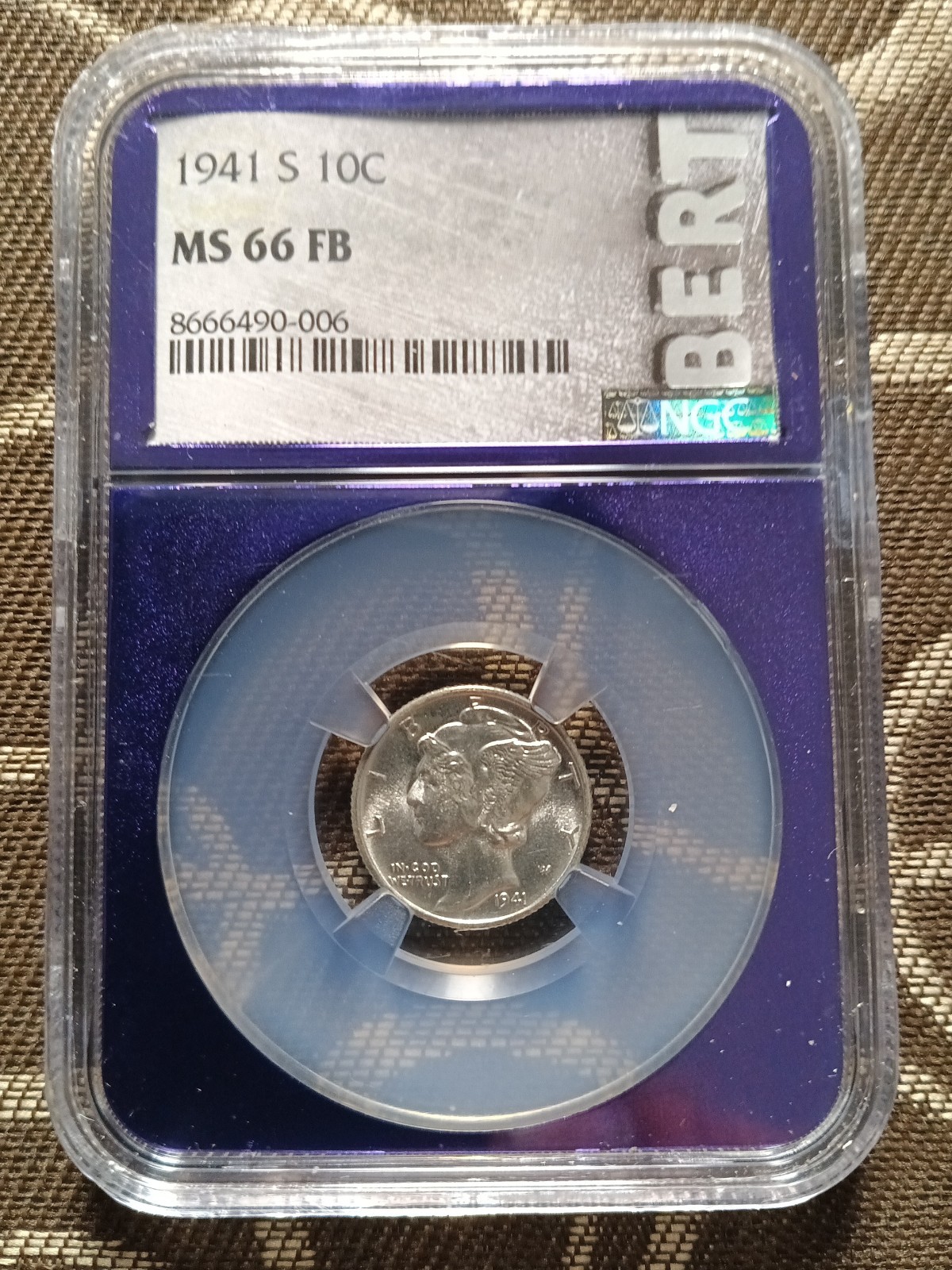 1941-S Mercury Dime 10C Silver NGC MS 66 FB Full Bands Cert 8666490-006