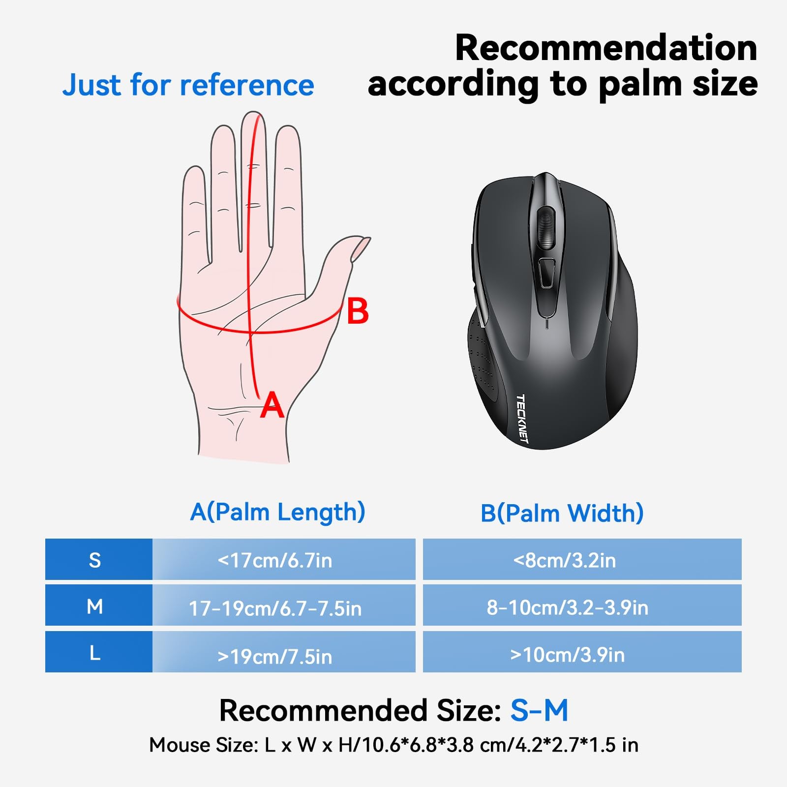 TECKNET Wireless Mouse, 2.4G Ergonomic Optical Mouse, Computer Mouse for Laptop,