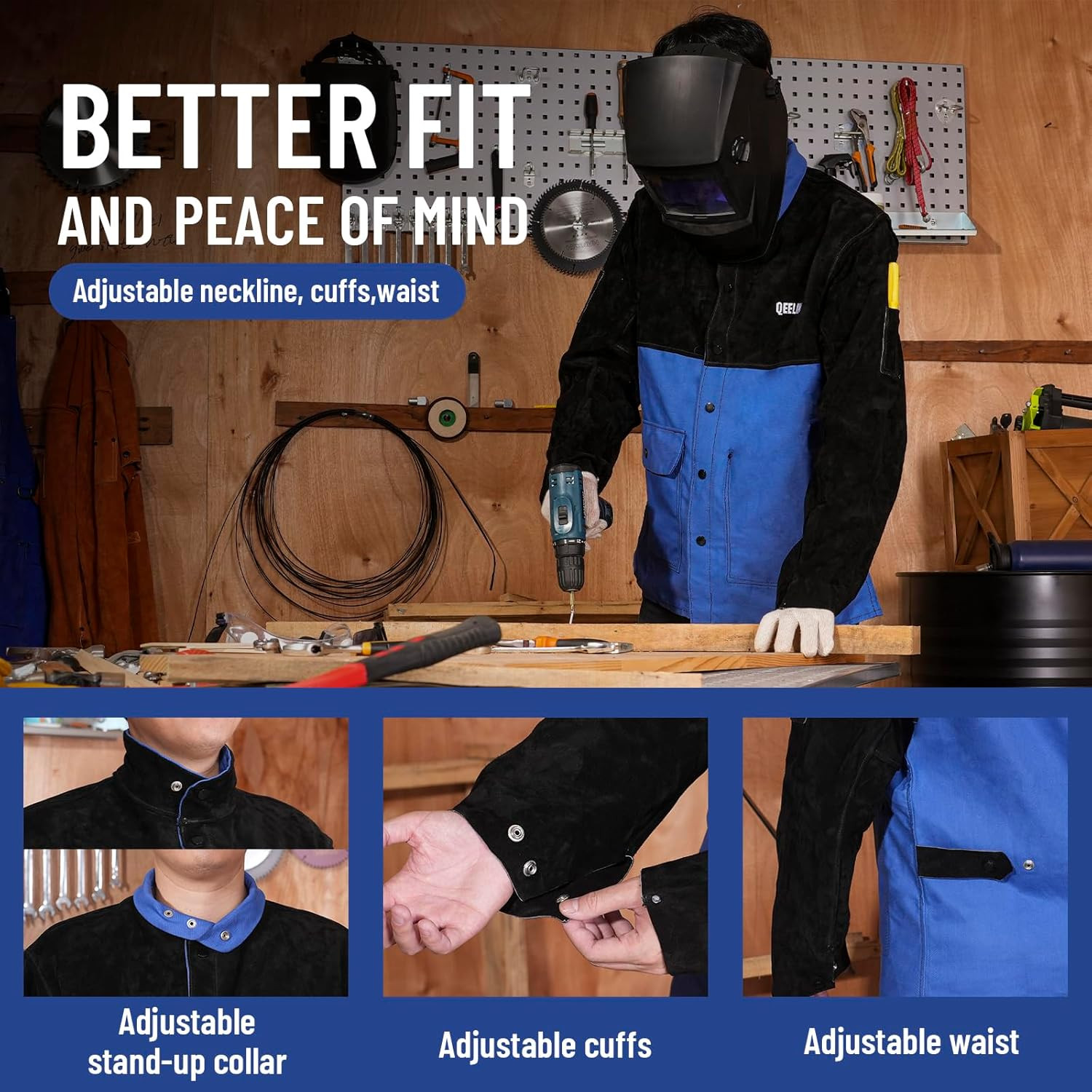 Welding Jacket Split Leather Sleeves | Premium Flame Resistant Cotton Body Welde