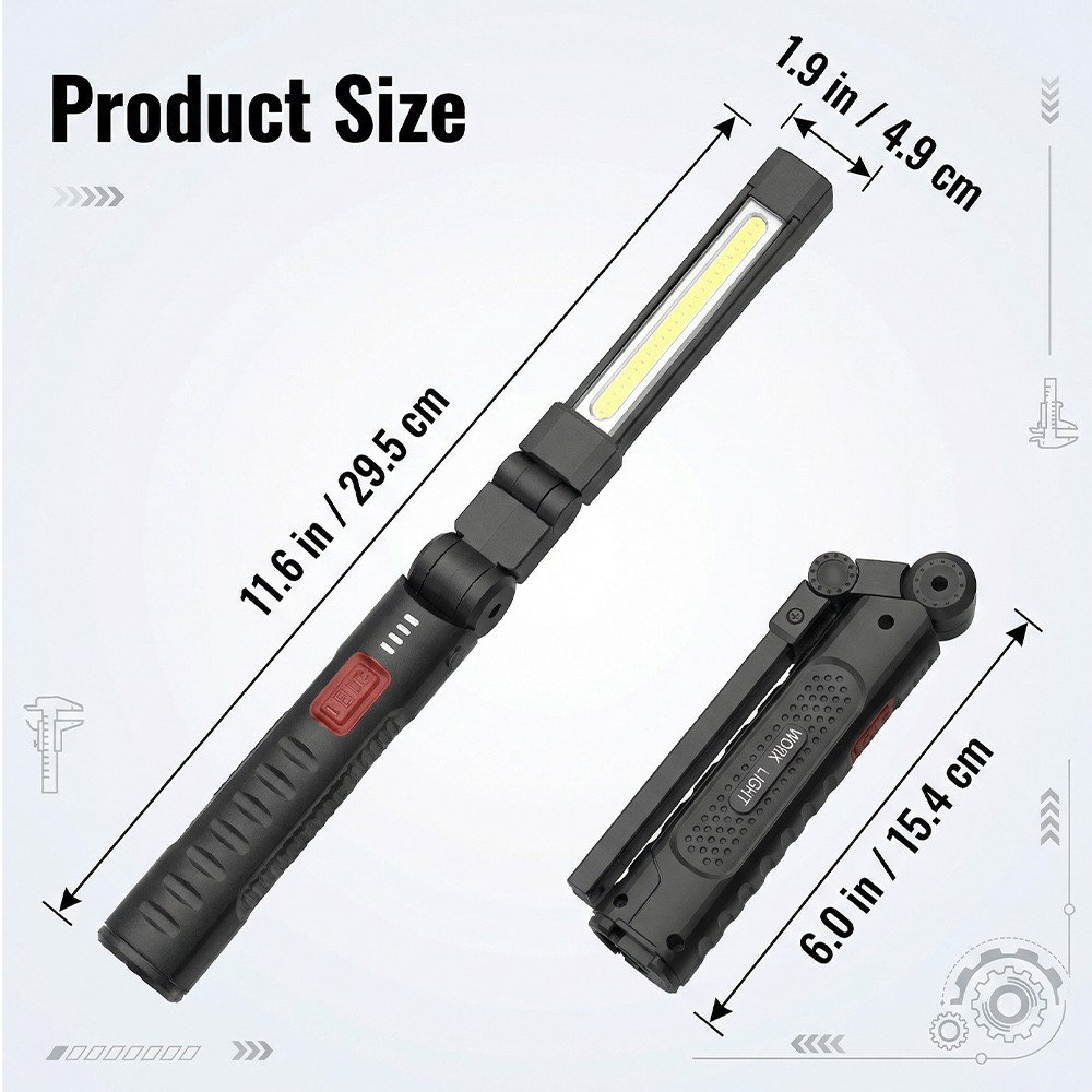 Mini COB LED Work Light 1200mAh Magnetic Rechargeable Mechanic Torch Flashlight