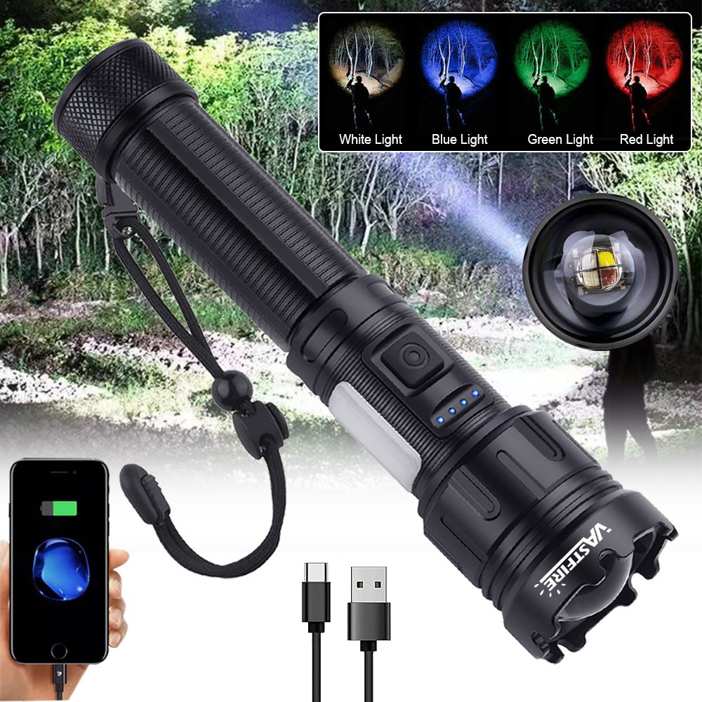 Multicolor LED Flashlight 4 in1Rechargeable White/Red/Green/Blue Hunting Light
