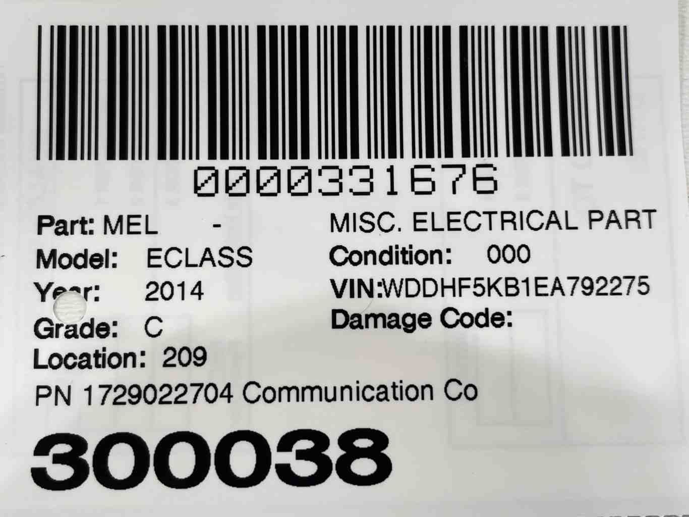 2013 - 2016 MERCEDES E350 Communication Control Module 1729000608 OEM