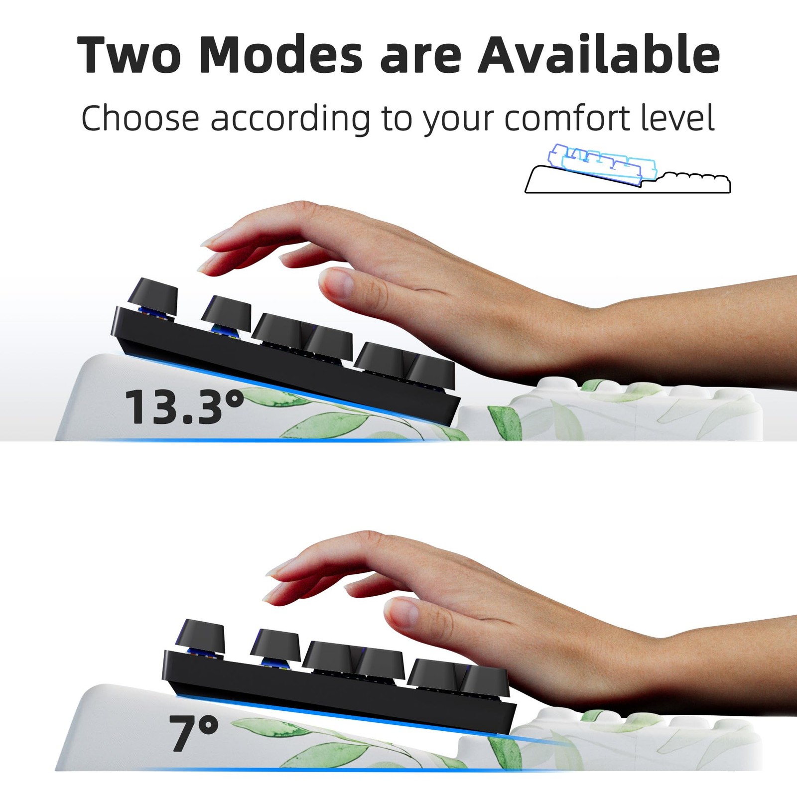 Keyboard Wrist Rest Pad, Ergonomic Stand Holder, Green Leaves Pattern, Comfy