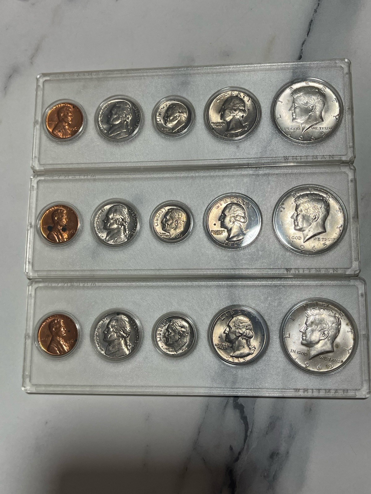 1965 Kennedy Uncirculated Set of coins. Mint Set in Whitman Holder Set Of 3