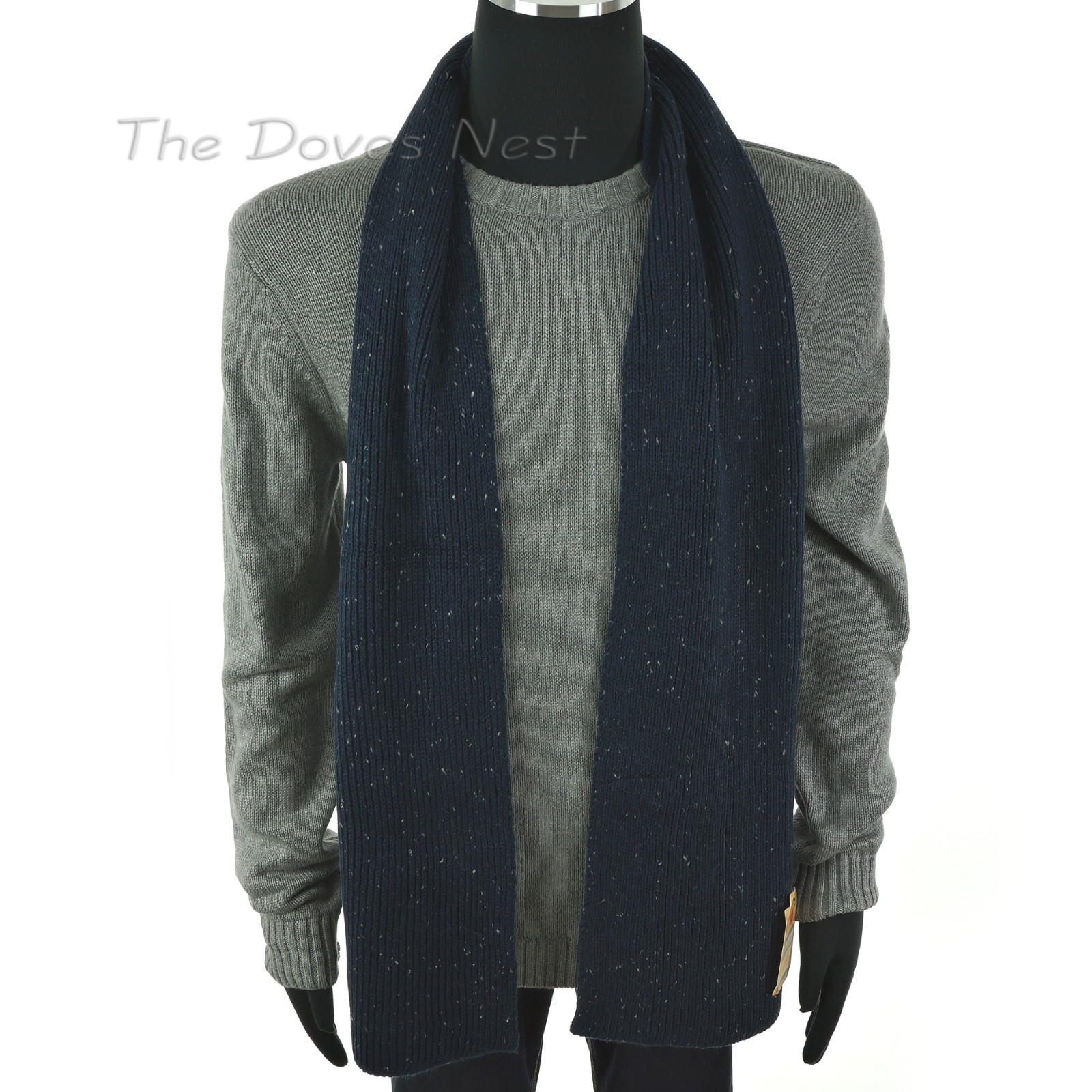 URBAN PIPELINE Men's FLECKED NAVY Winter SCARF with GRAY SPECKS Ribbed Knit