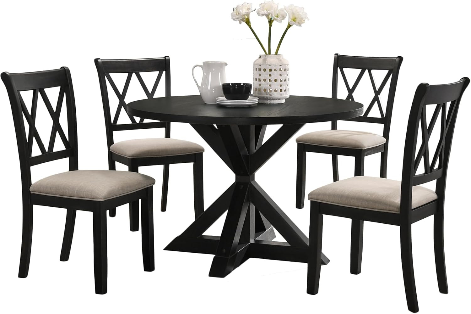 Windvale Cross-Buck Wood 5-Piece Dining Set in Black
