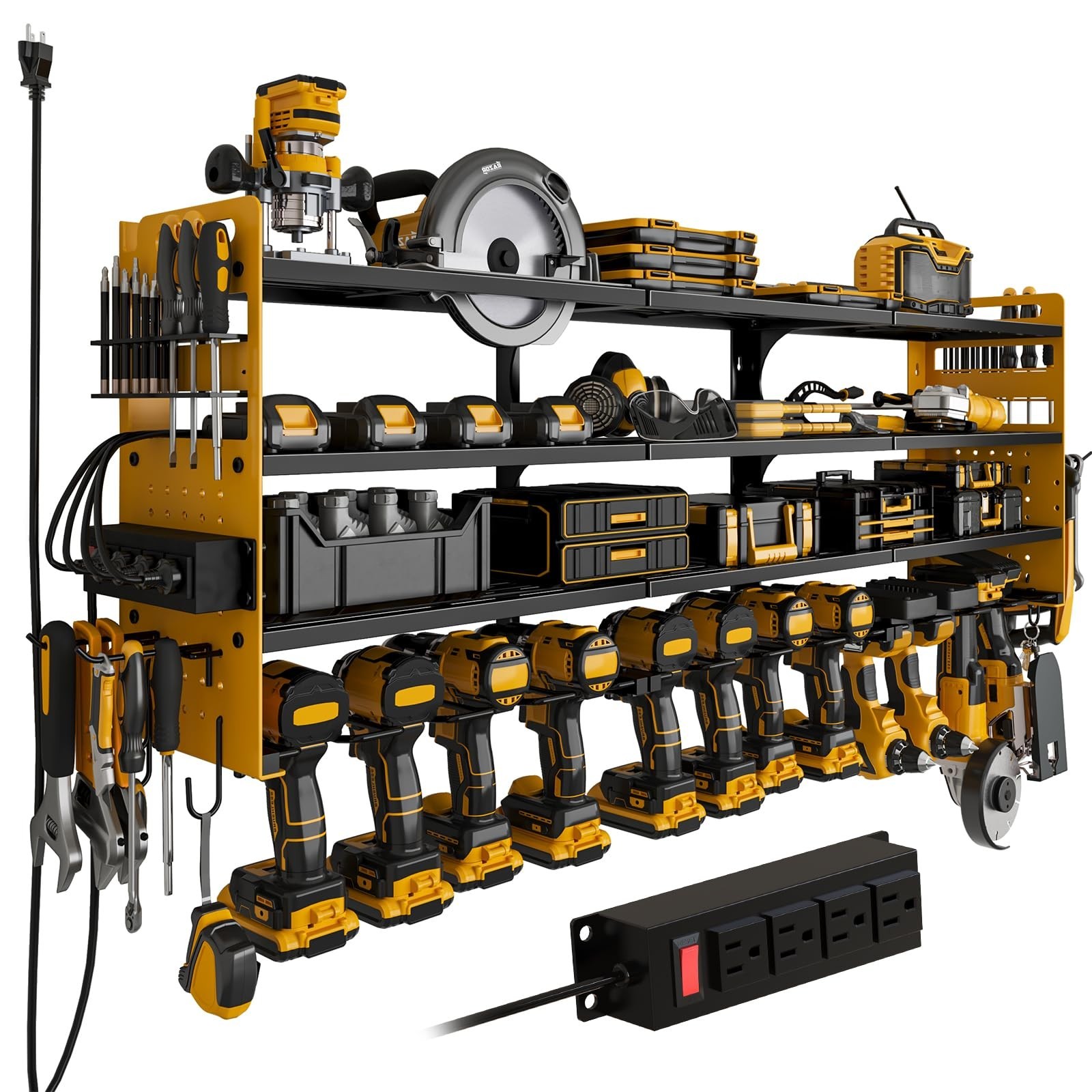 12 Cordless Drill Holder Large Power Tool Organizer Wall Mount with Side Pegb...