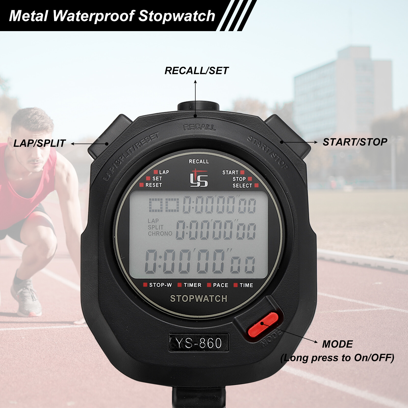 Expert Sport Stopwatch Timer 60 Lap Memory 0.01 Second Timing Black
