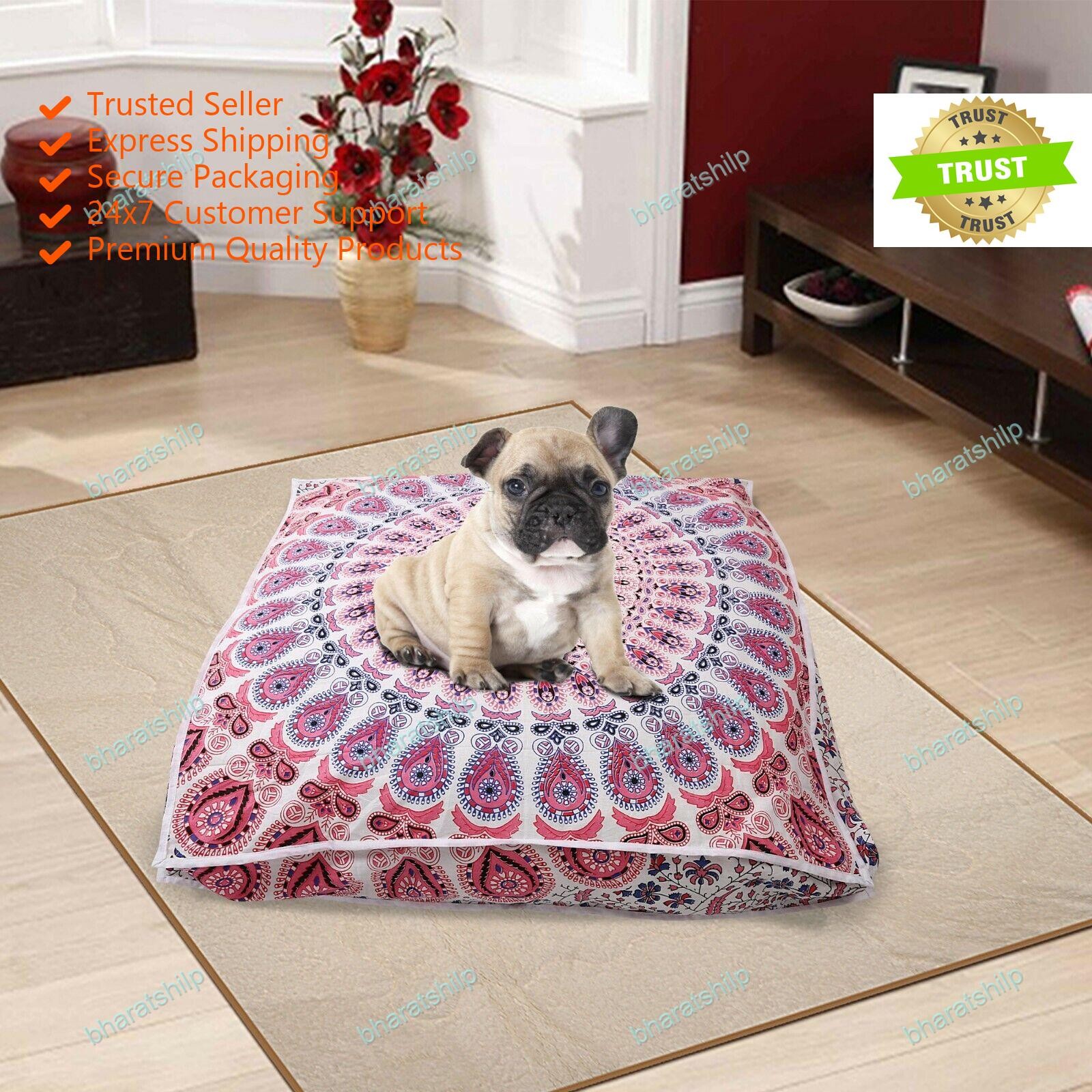 Indian Large Mandala Square Floor Pillow Dog Bed Covers Cushion Cover 35"