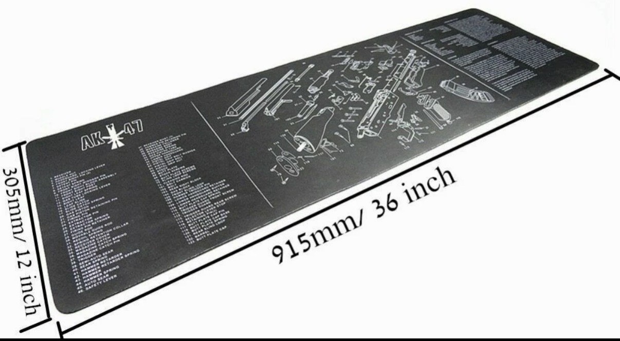 AK-47 Blueprint Gun Cleaning Mat – XL Non-Slip Work Surface 36”x12” Premium Mat