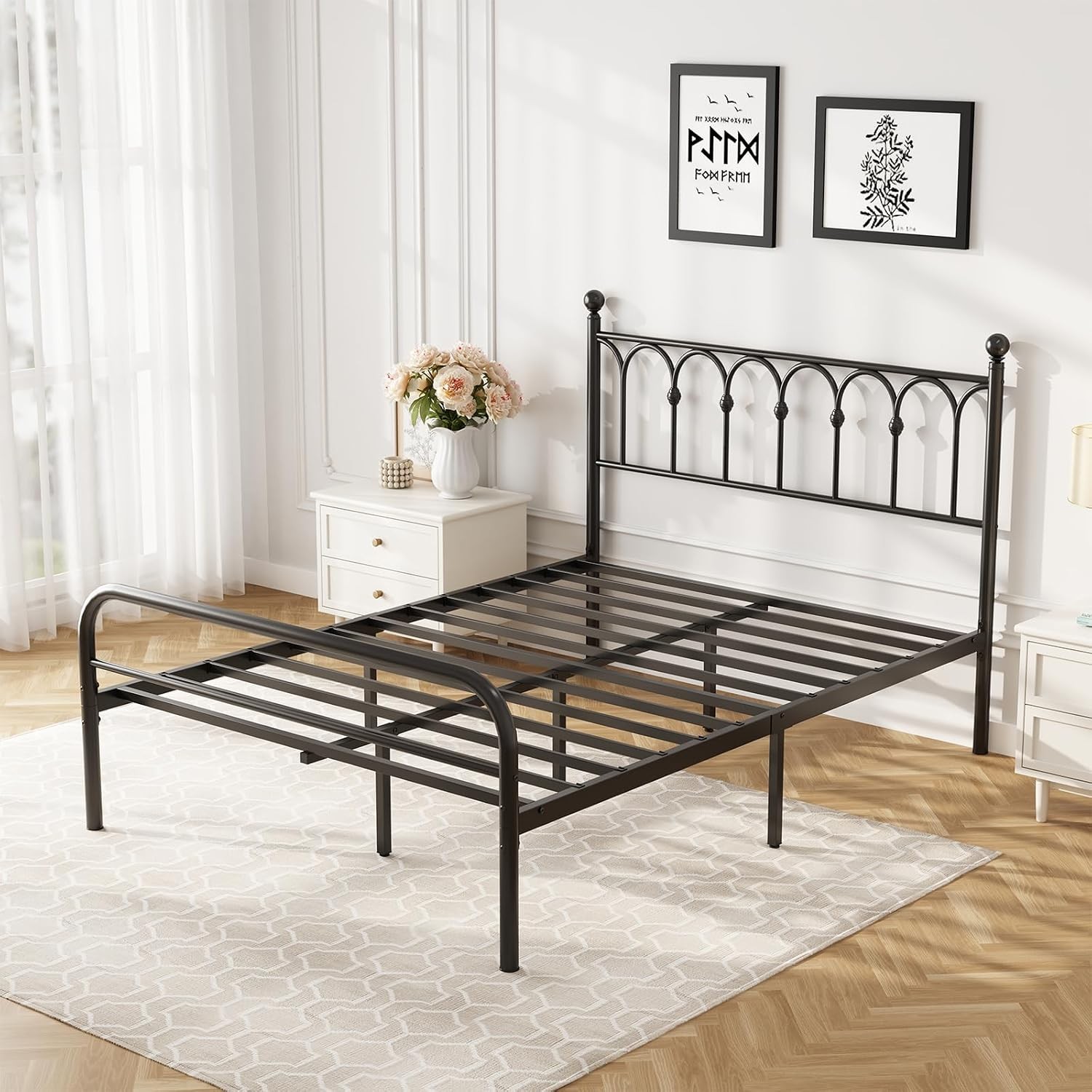 Full Metal Platform Bed Frame with Headboard | Sturdy Slat Support No Box