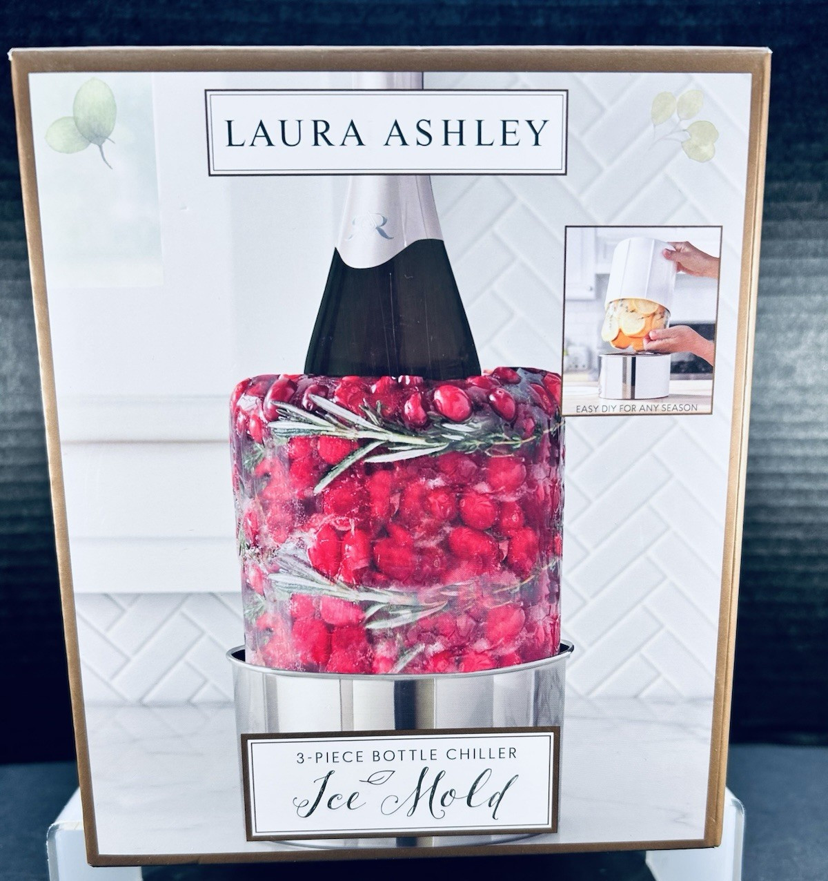 Laura Ashley 3-Piece Wine Champagne Bottle Chiller Ice Mold NEW Open Box