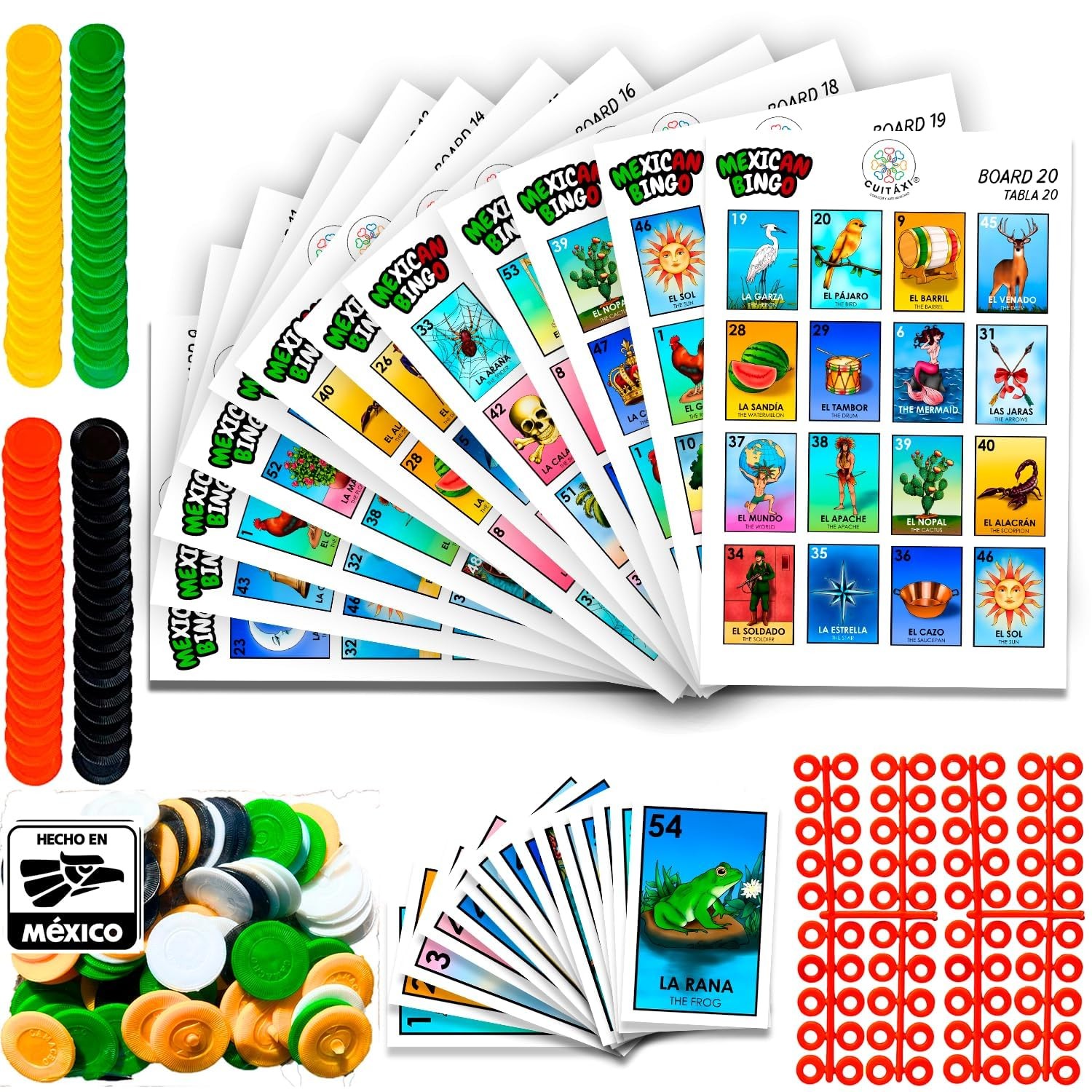 Mexican Bingo Game with 100 Bingo Chips for 20 Players Made in Mexico - Mexic