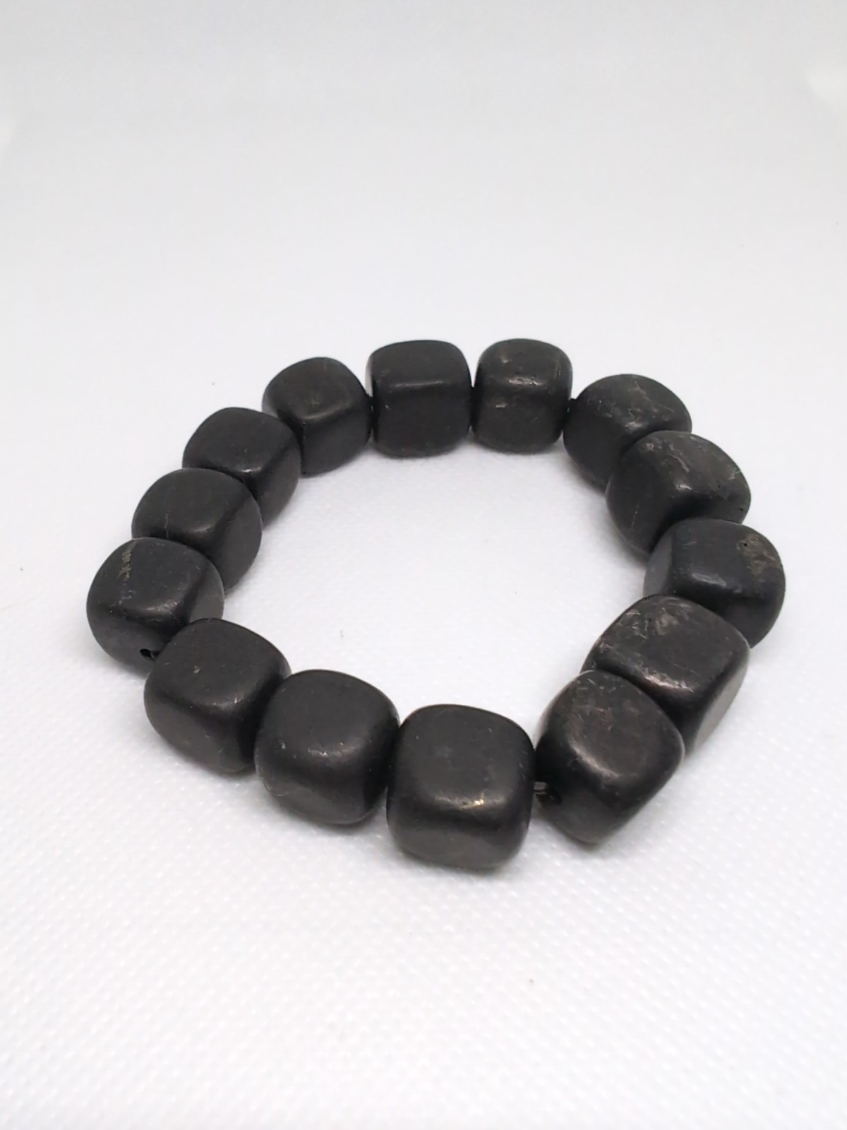 Natural Blackstone Gemstone Cubes Beaded Stretch Bracelet