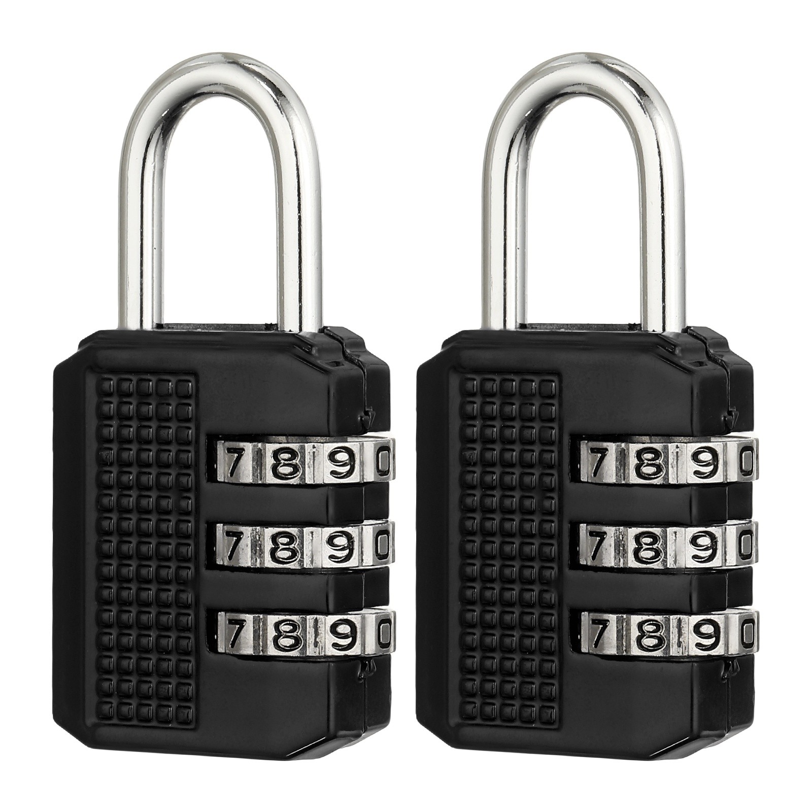 Combination Padlock (Medium, Black)(2 Pcs), 3-Digit Shackle Code Locks