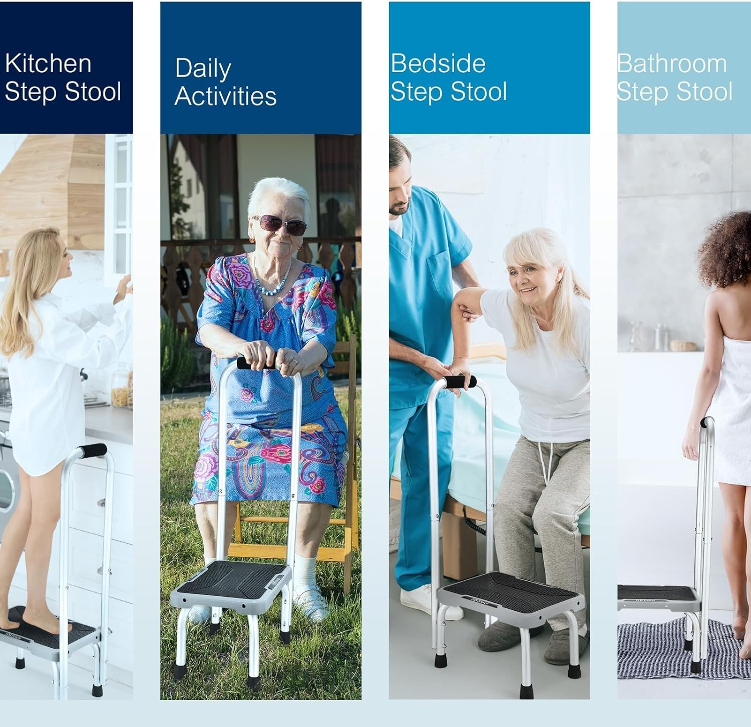 Aluminum Step Stool W/ Handle Elderly Lightweight Step Stools Adults Seniors