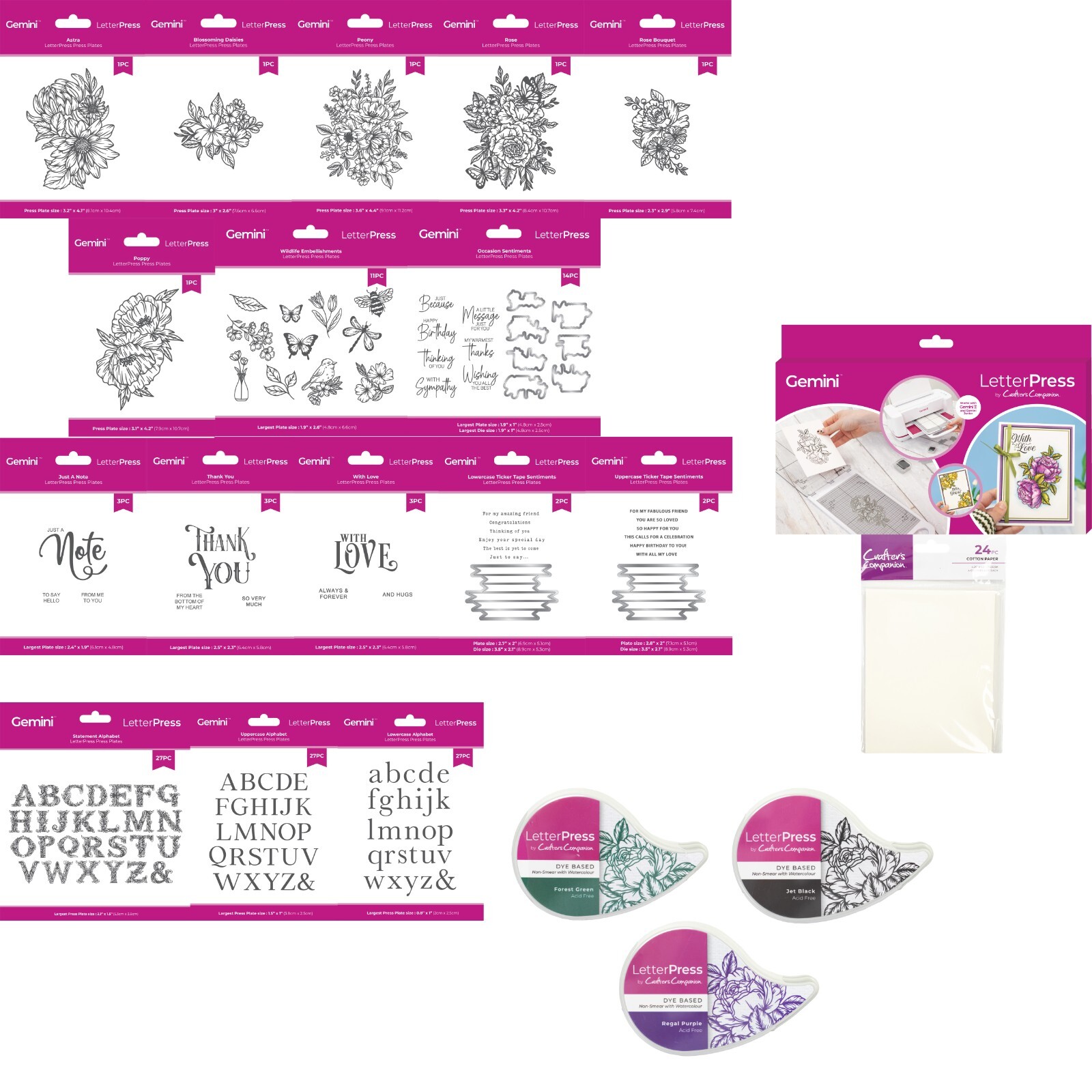 Crafter’s Companion - LetterPress - Plates, Stamps, Ink Pads, Cotton Paper