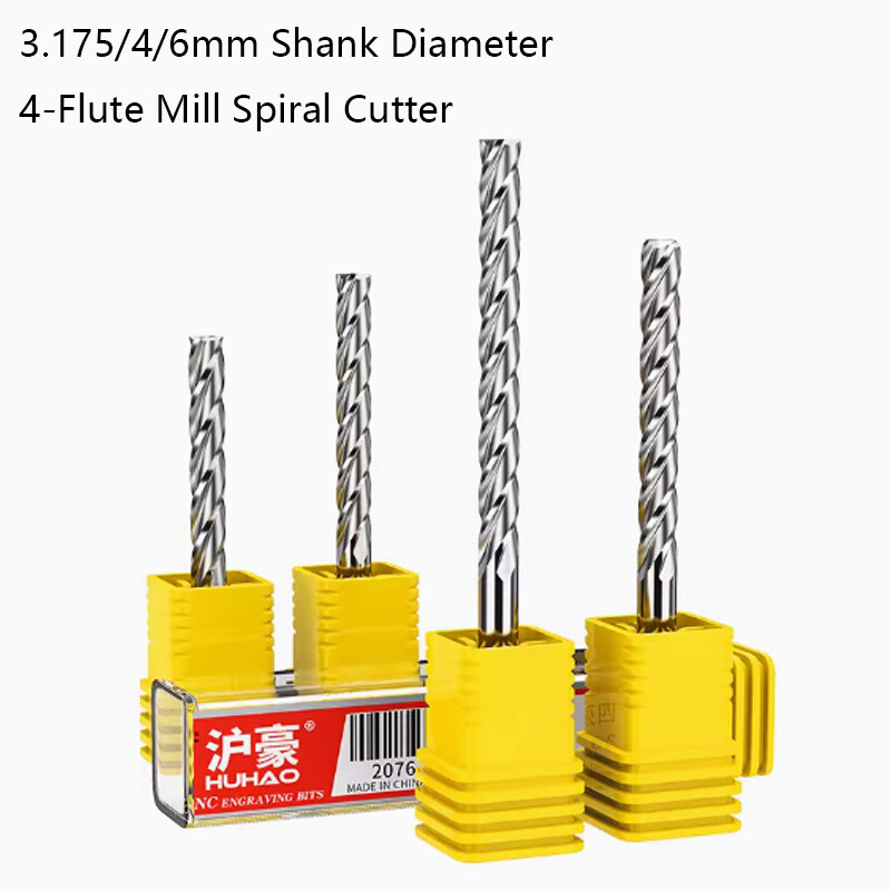 3.175/4/6mm Shank 4-Flute Mill Spiral Cutter CNC Router Bits Carving Knife Tool