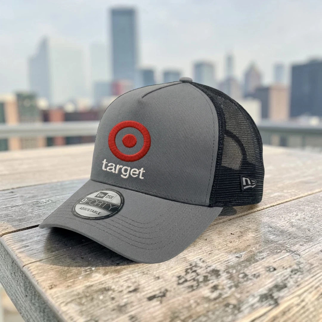 Target Logo Embroidered Trucker Hat Gray Black Mesh Back Adjustable Cap