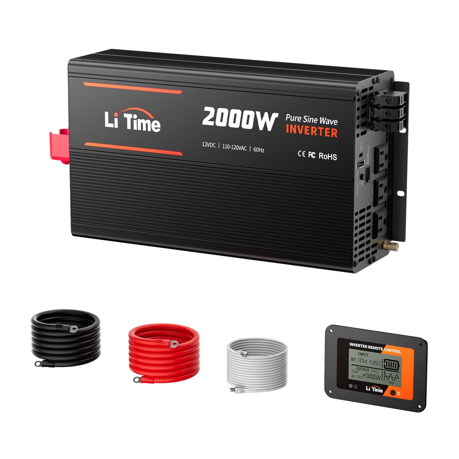 LiTime 2kW Pure Sine Wave Inverter 12V DC to 120V AC with Remote Control for RV