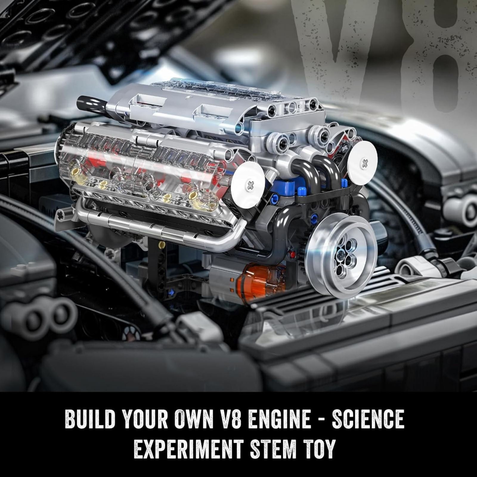 ABS V8 Engine Motor Engineering Model Stacking Blocks Education Toy Gift