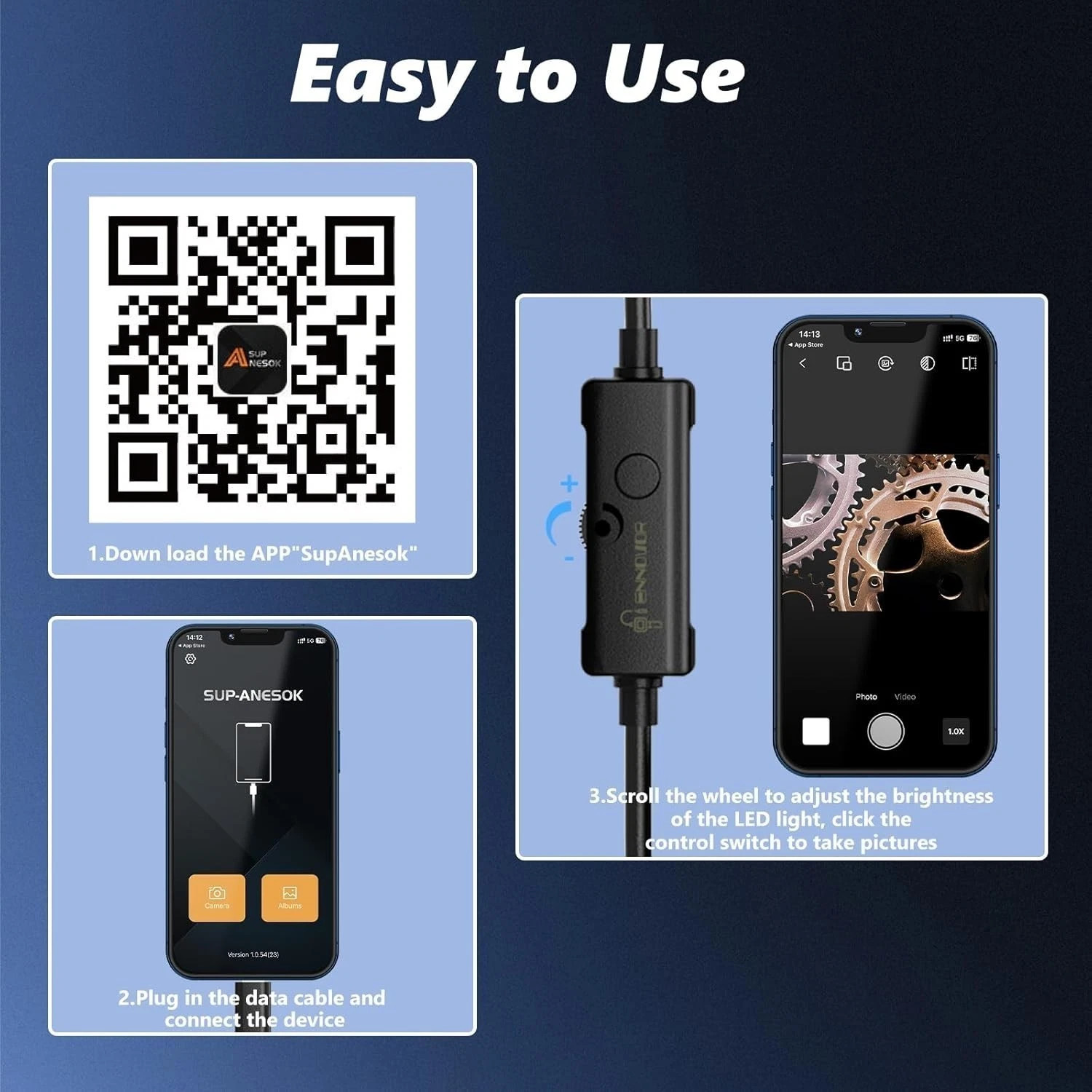 1920P 5M Endoscope Camera with Light,HD Borescope Camera for iOS Android,8 LED,i