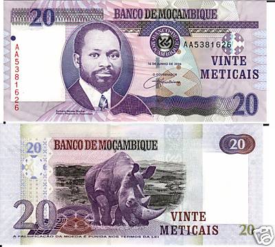 Mozambique 20 Meticais, 16-6-2006, Series AA, Various Serial Numbers, P-143