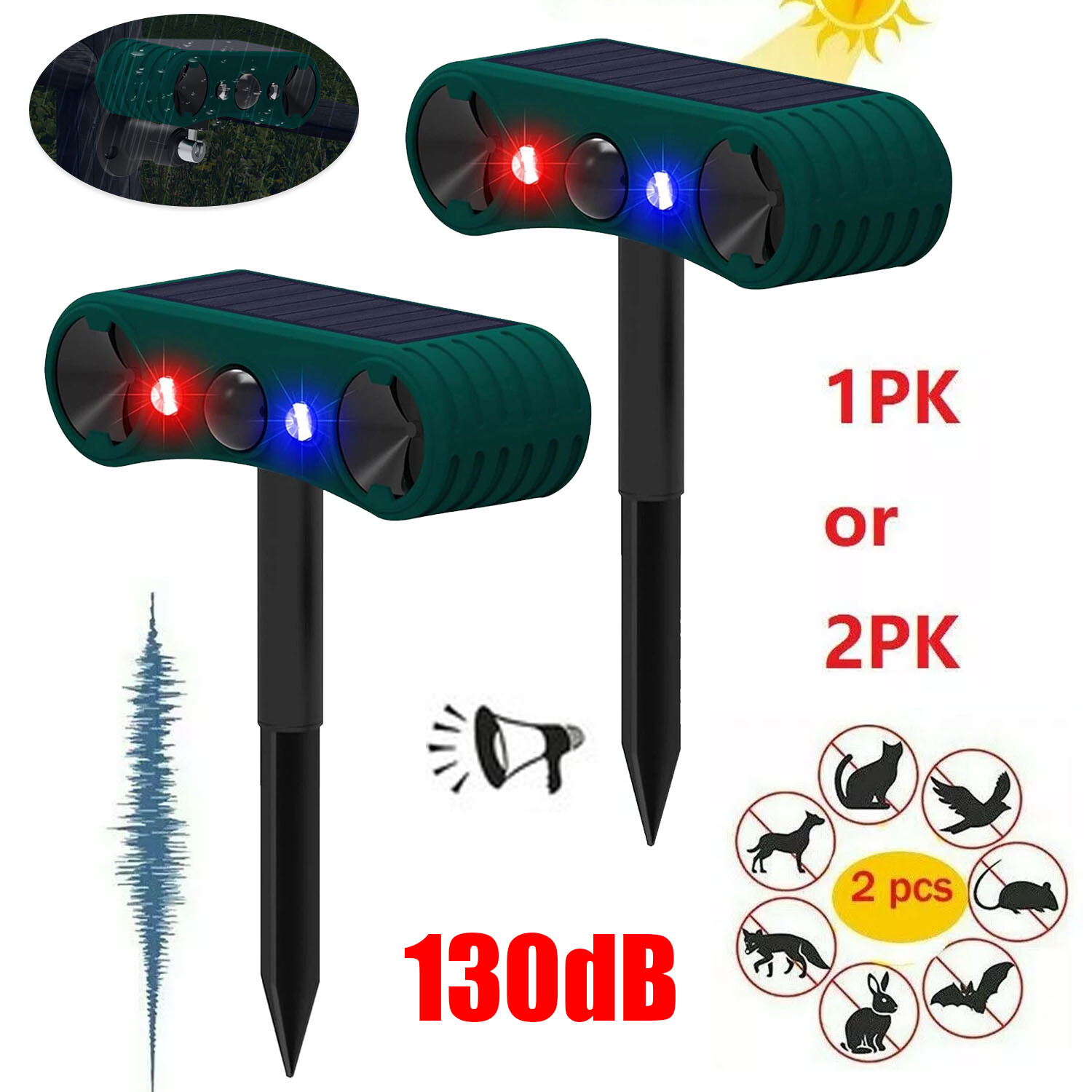 Outdoor Solar Wireless Motion Sensor Alarm Sound Detector 130db Loud Noise
