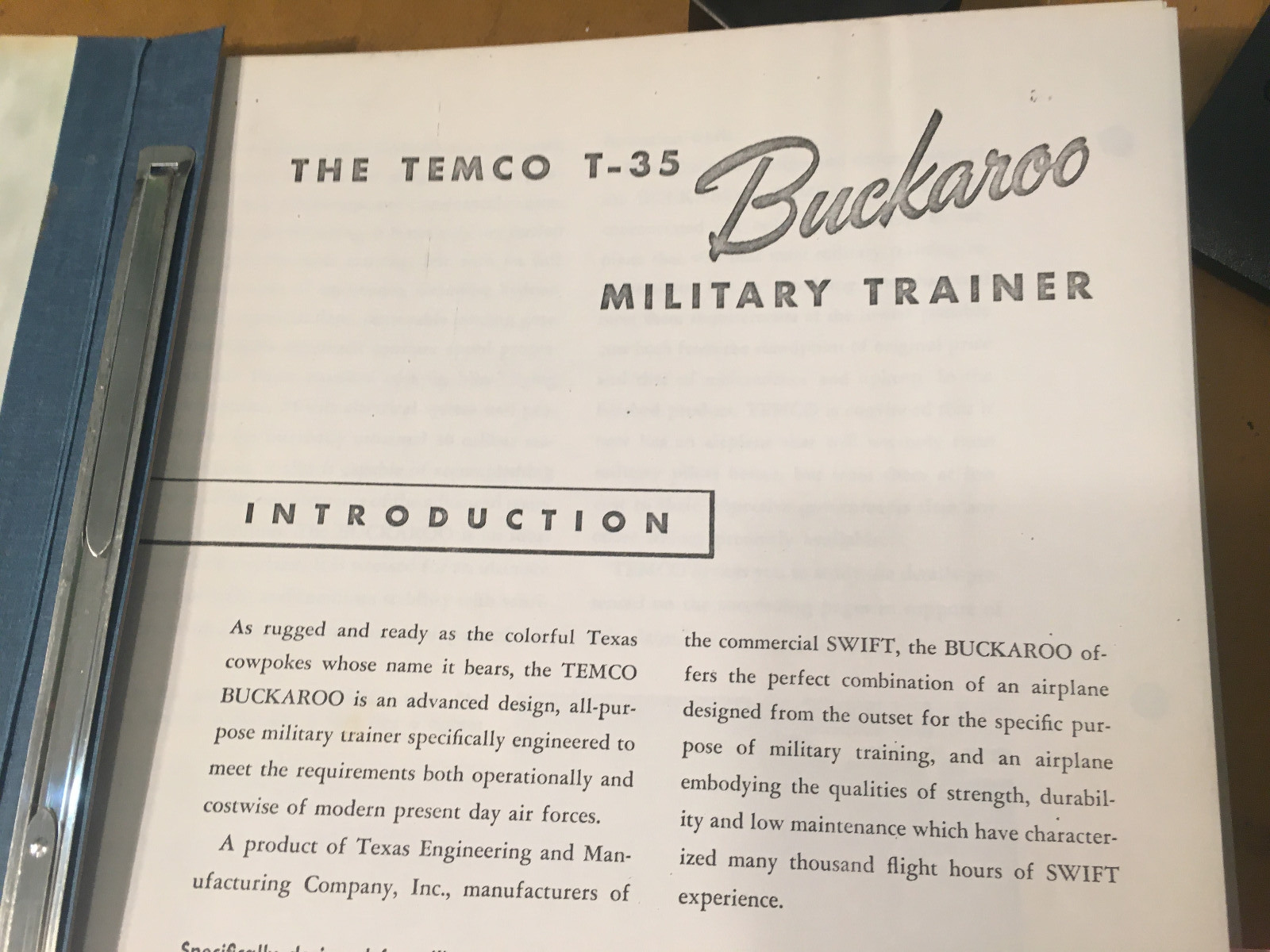 Temco T-35, TE-1A, TE-A Buckaroo Pilot's Flight Operating Instructions