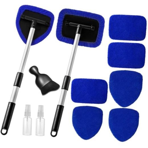 11pcs Windshield Cleaner Tool, Car Window Cleaning Wash Kit with 6 Blue