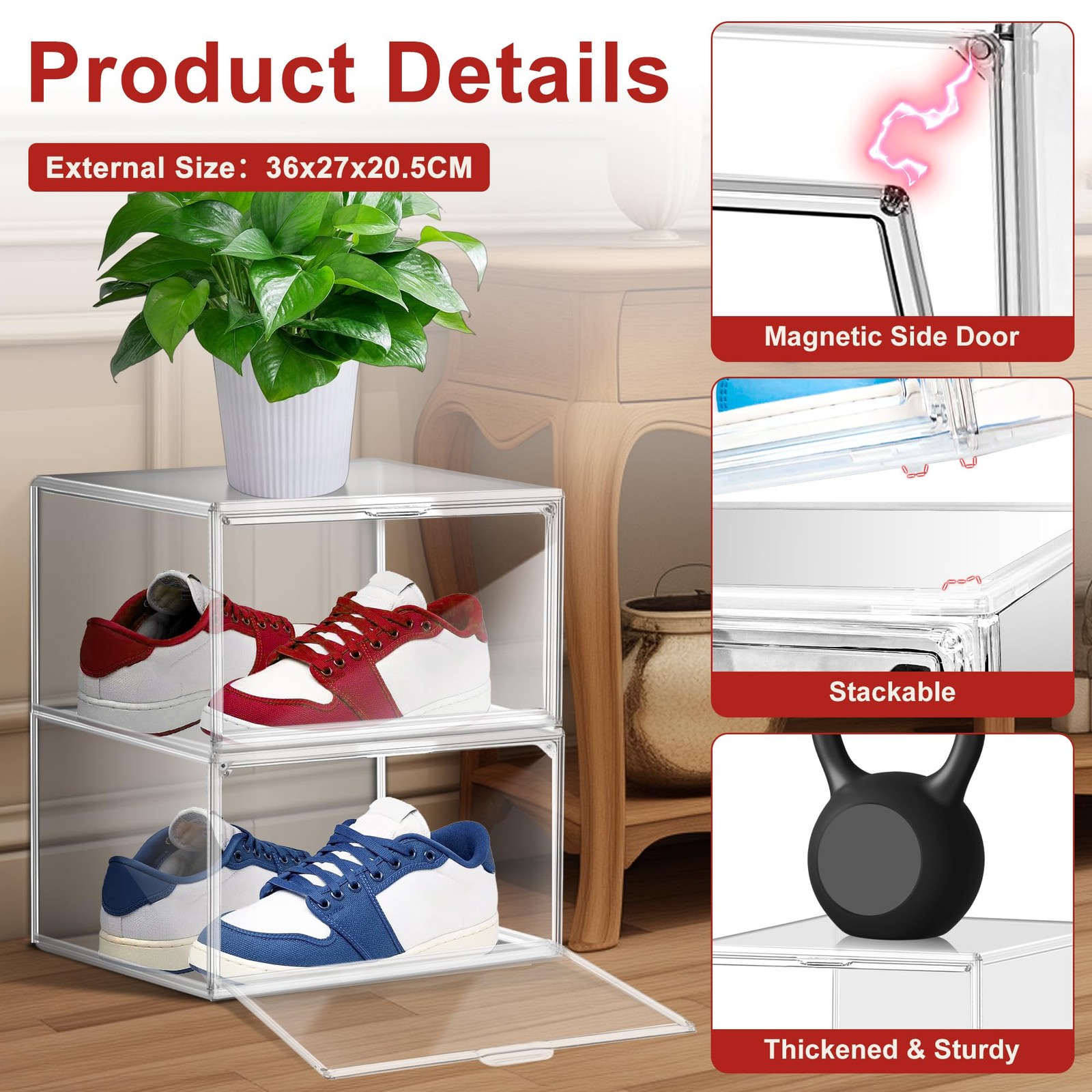 EZJOB 1 Pack Clear Shoe Boxes Size 12 Storage 13 - 1 Pack,