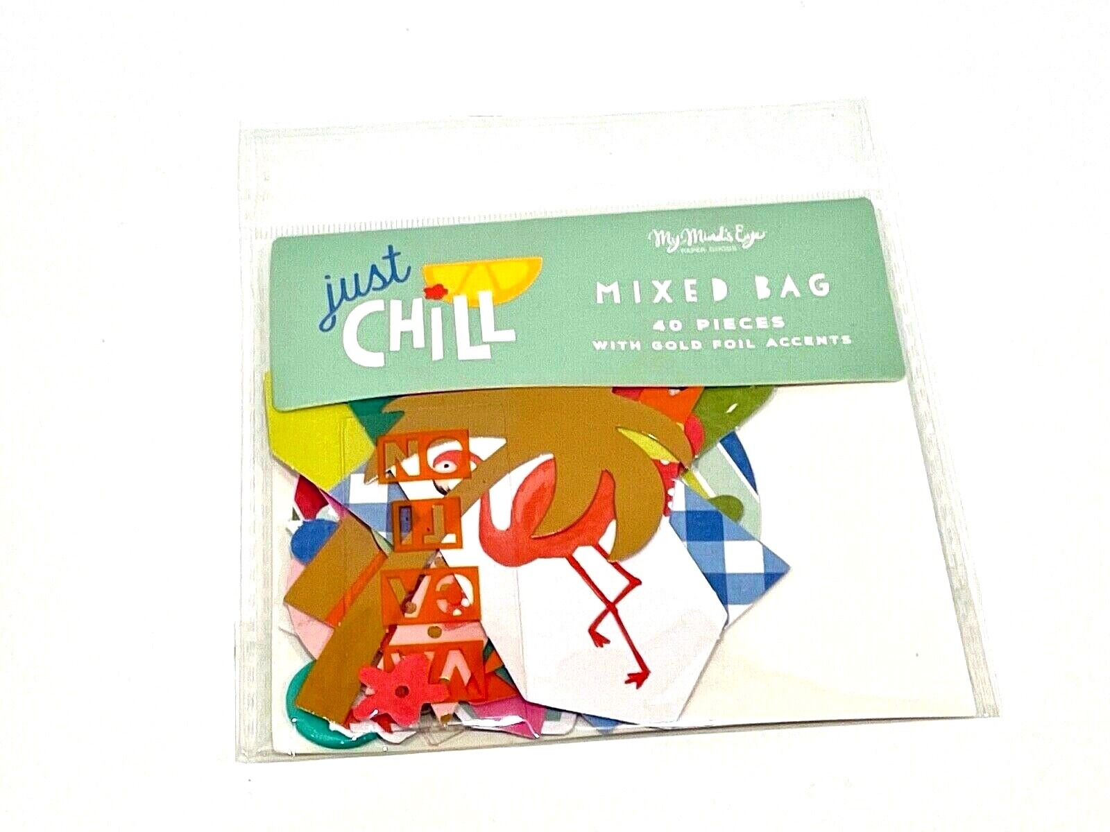 MY MIND'S EYE EPHEMERA MIXED BAG WITH GOLD FOIL ACCENTS JUST CHILL 40 PIECES