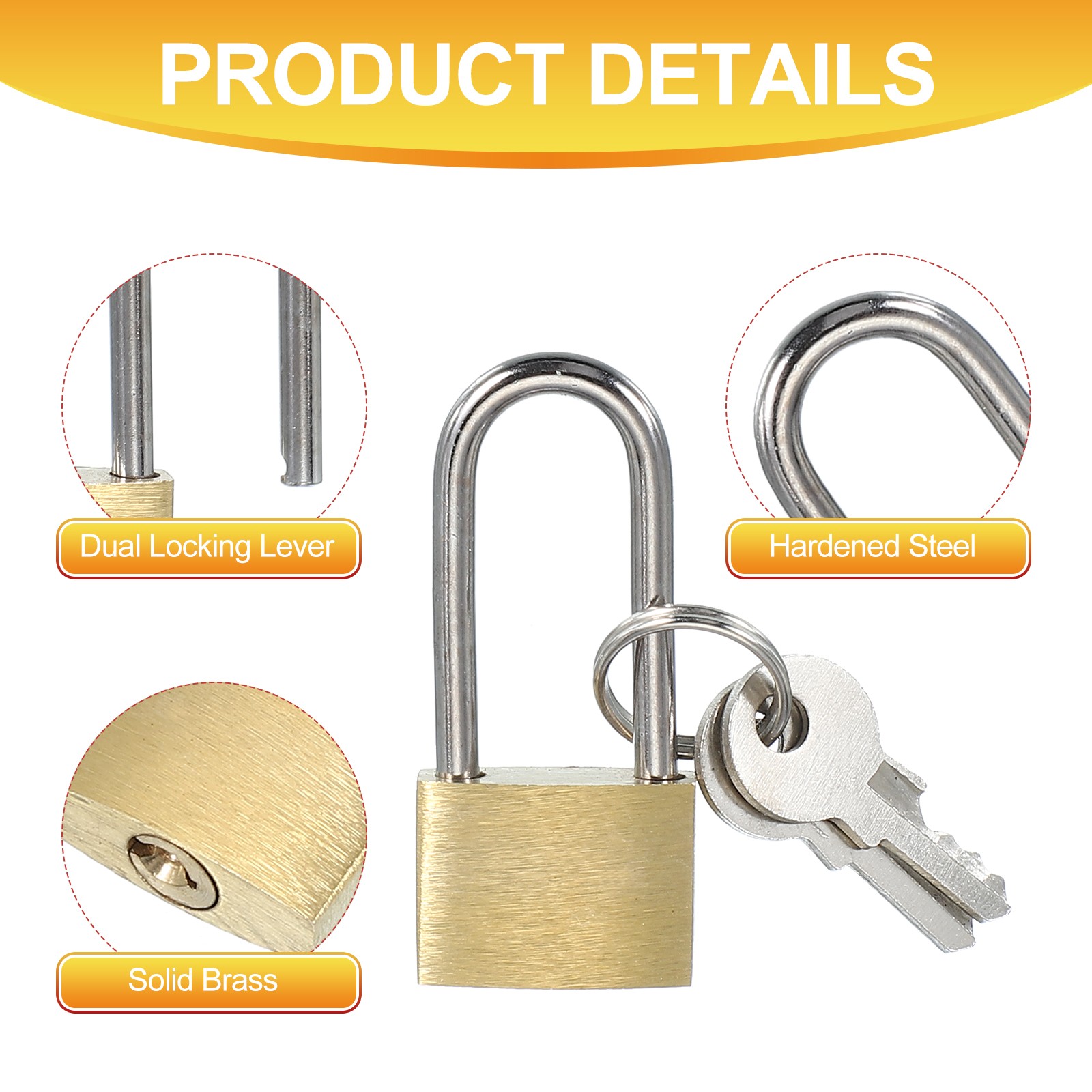 2 x Solid Brass Padlocks 1.6" Long Shackle Lock with 2 Keys