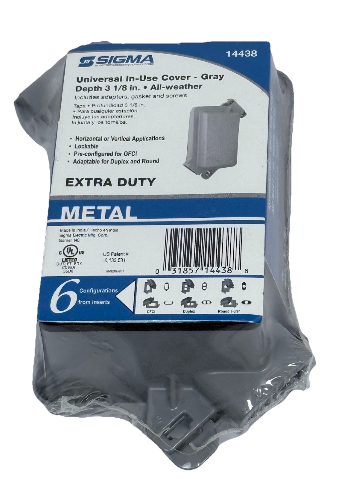Sigma 1-Gang Universal In Use Cover Gray Metal Weatherproof Outlet  Box 14438