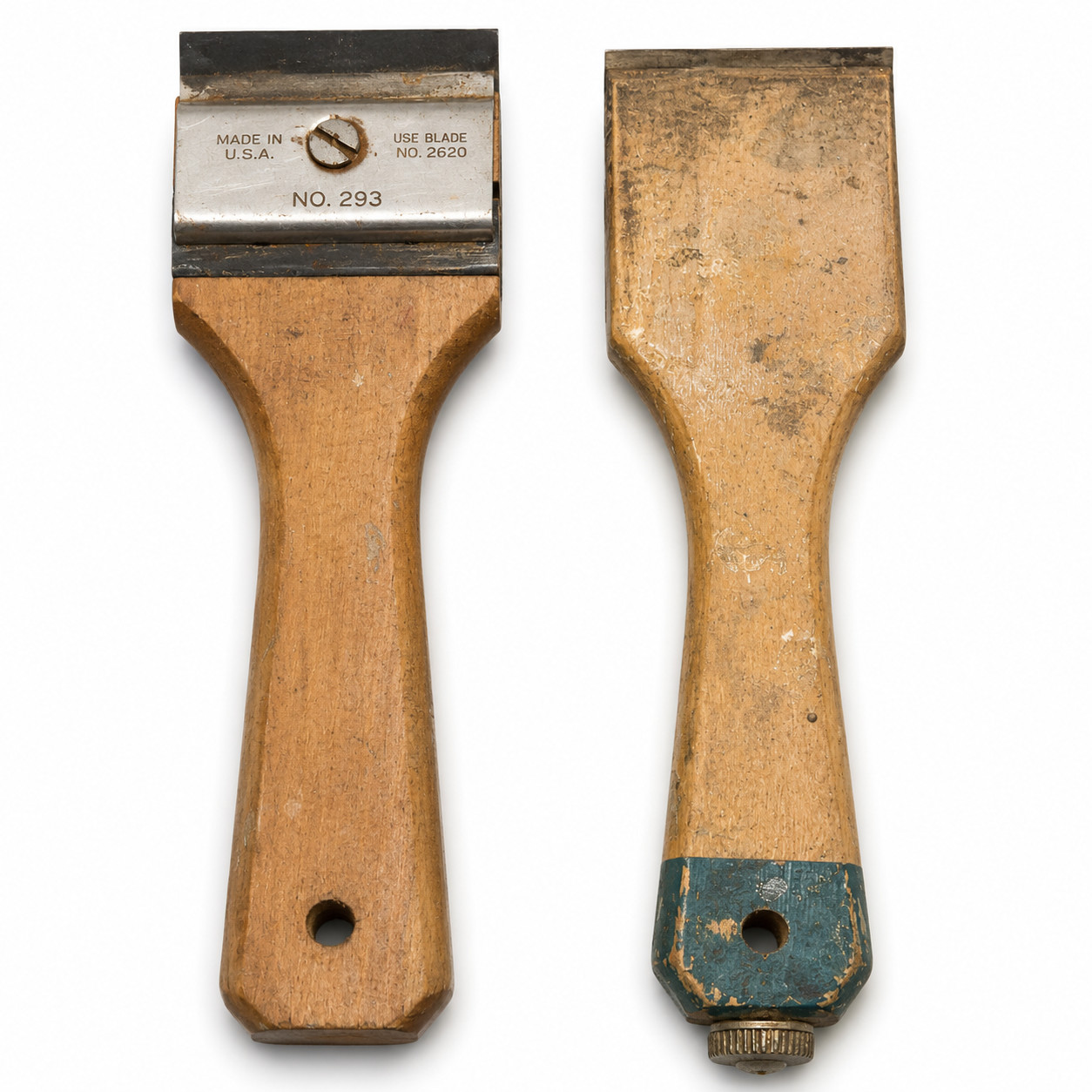 Vintage Lot of 2 Double Edge Paint Scraper and Wood Handle Putty Knife