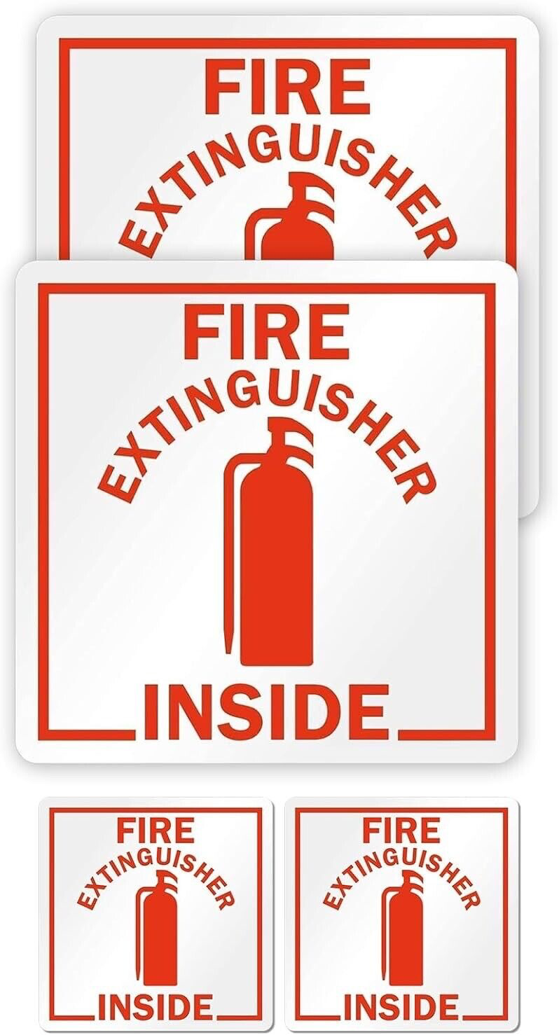 4-2.75"x2.75" FIRE EXTINGUISHER INSIDE Reflective Label UV resistant, waterproof
