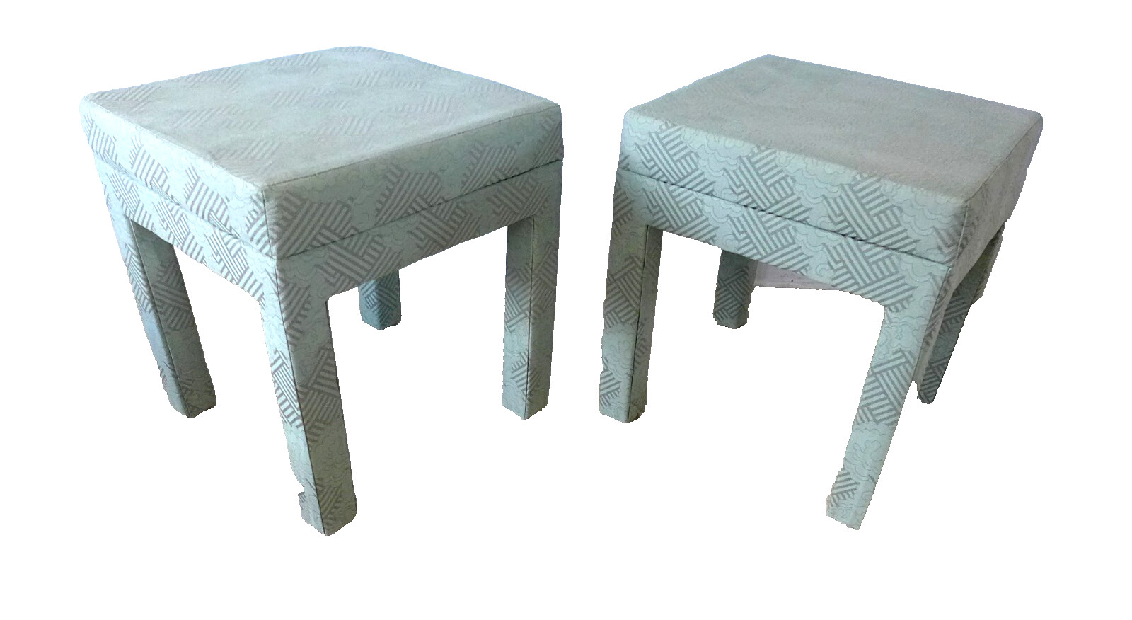 Pair of Vintage Parsons Ottomans Pillow Top Stools Green Abstract MCM Postmodern