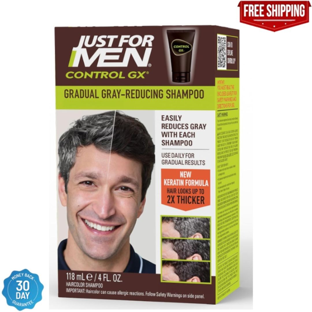 Just For Men Control GX Grey Reducing Shampoo, Gradually Colors Hair, 4 Ounce