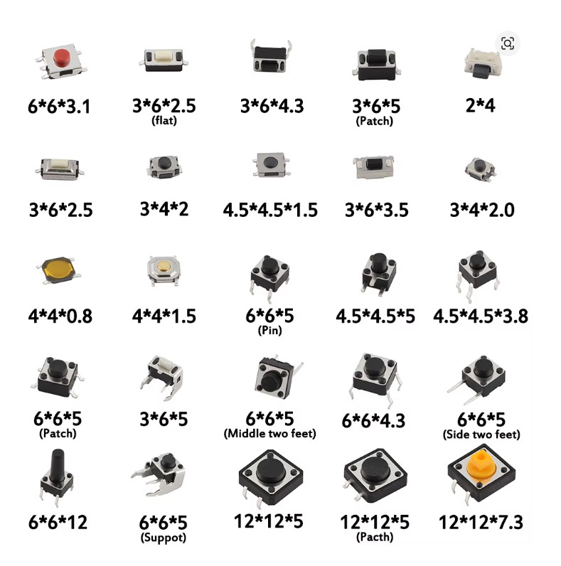 125PCS Tactile Switch Kit 25 Types Micro Push Button Assortment Set