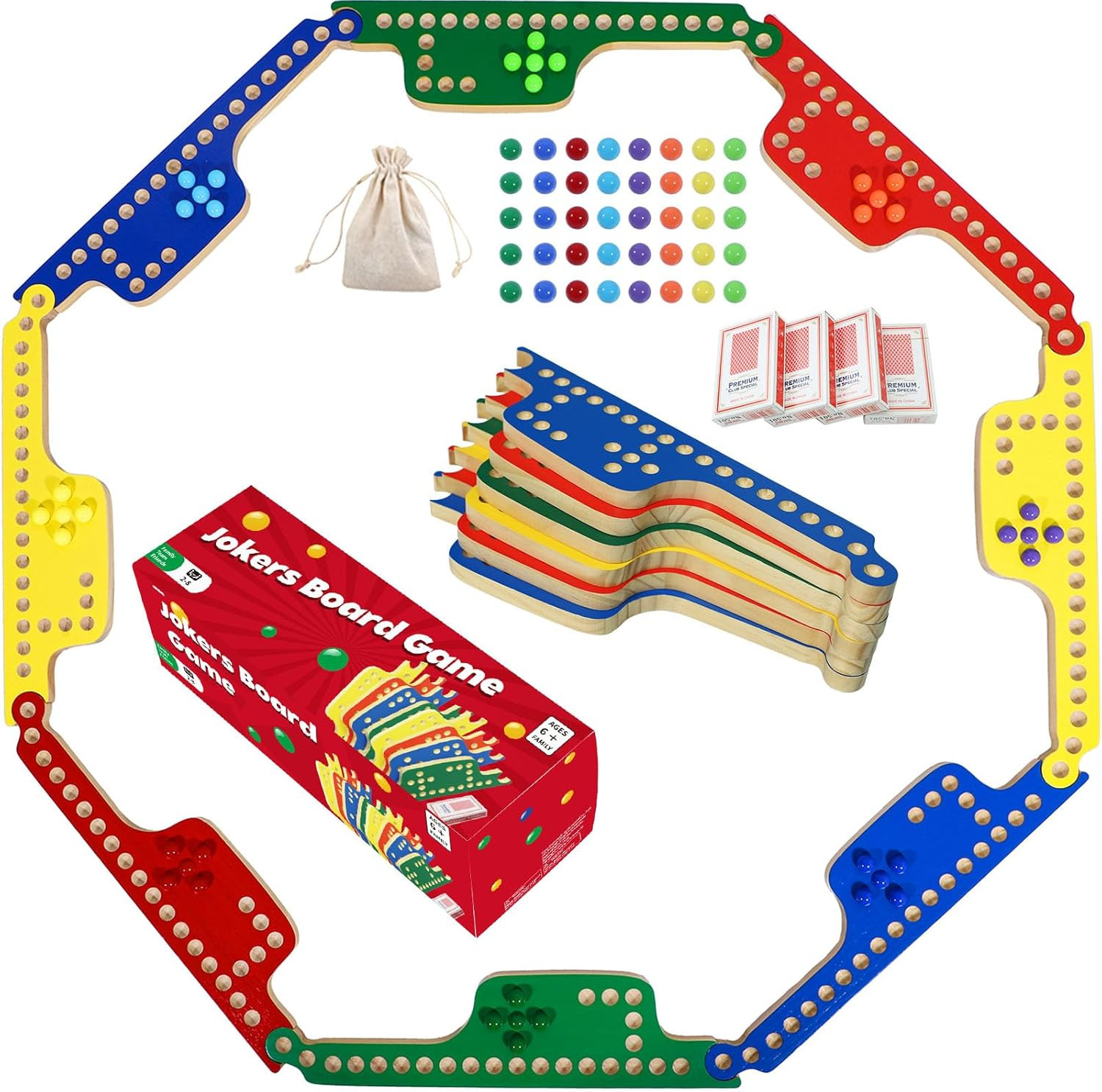 Colorful Jokers and Marbles Board Game Pegs and Jokers Card Game for 2-8 Players