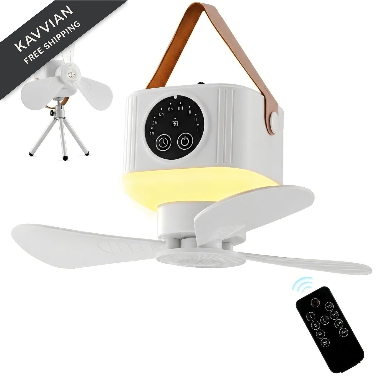 Liomus Portable Camping Fan with Lights,LED Hanging Ceiling Medium, White