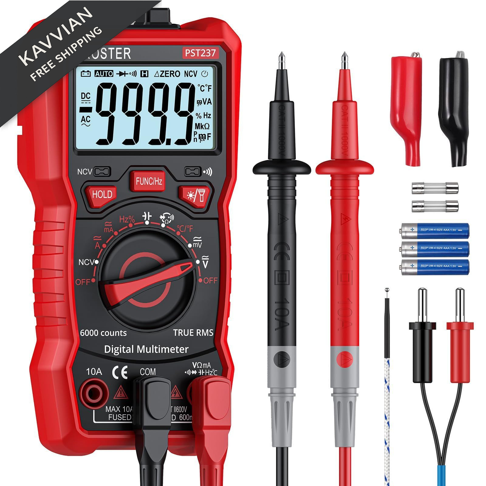 Proster Digital Multimeter 6000 Counts- TRMS Auto 6000Counts-Compact, Red