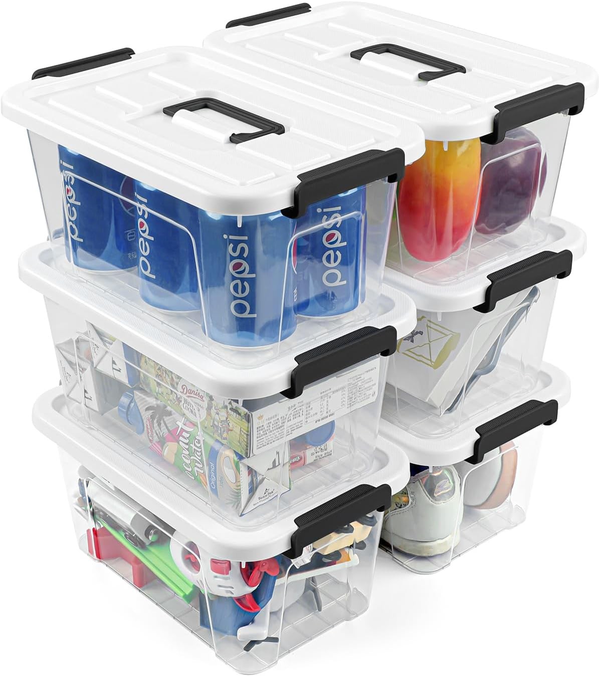 Plastic Storage Bins W/ Lids 6 Pack Storage Organizer 7 Quart Stackable Storage